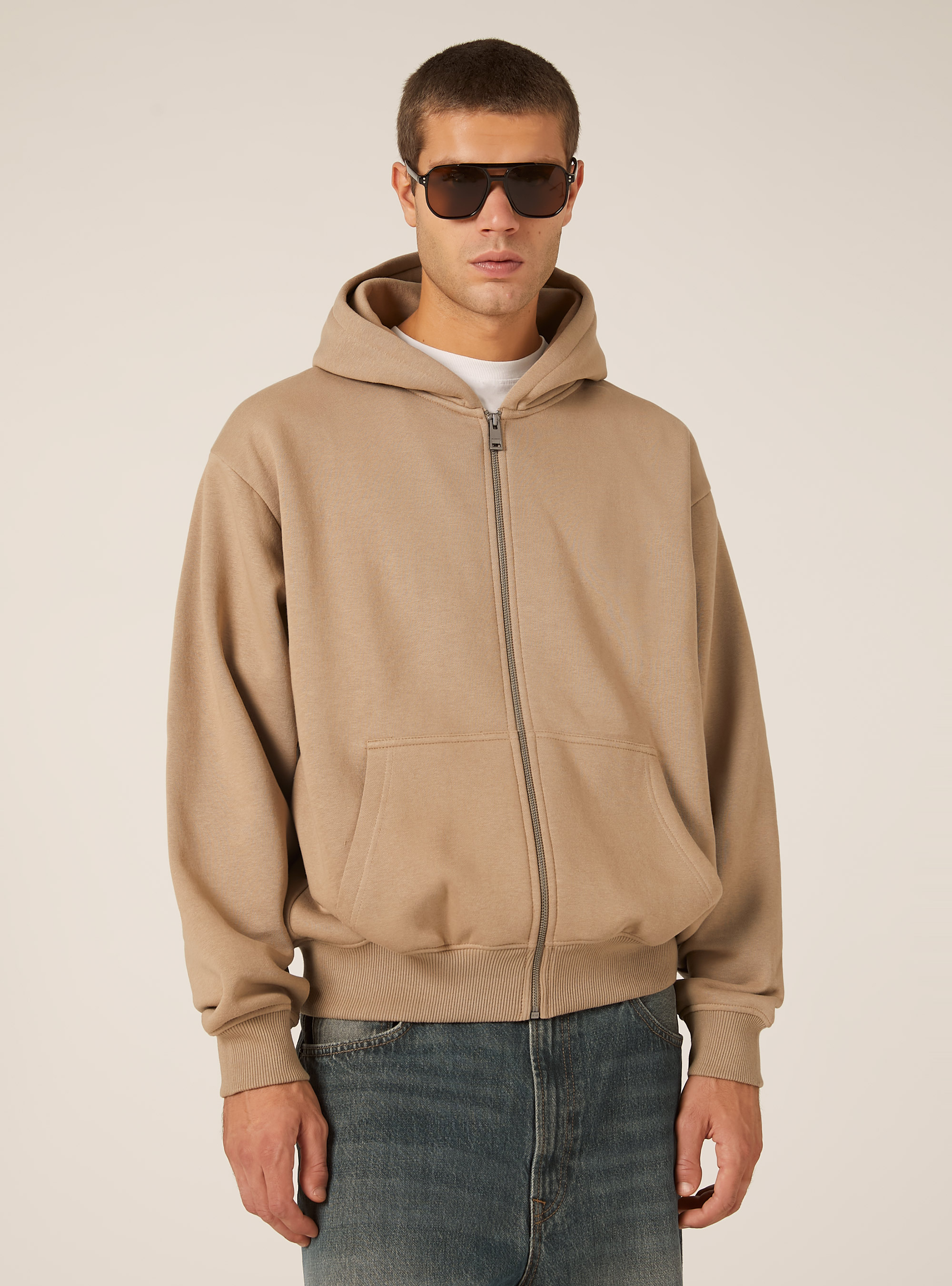Boxy fit zip-up hoodie, BG1 BEIGE DARK