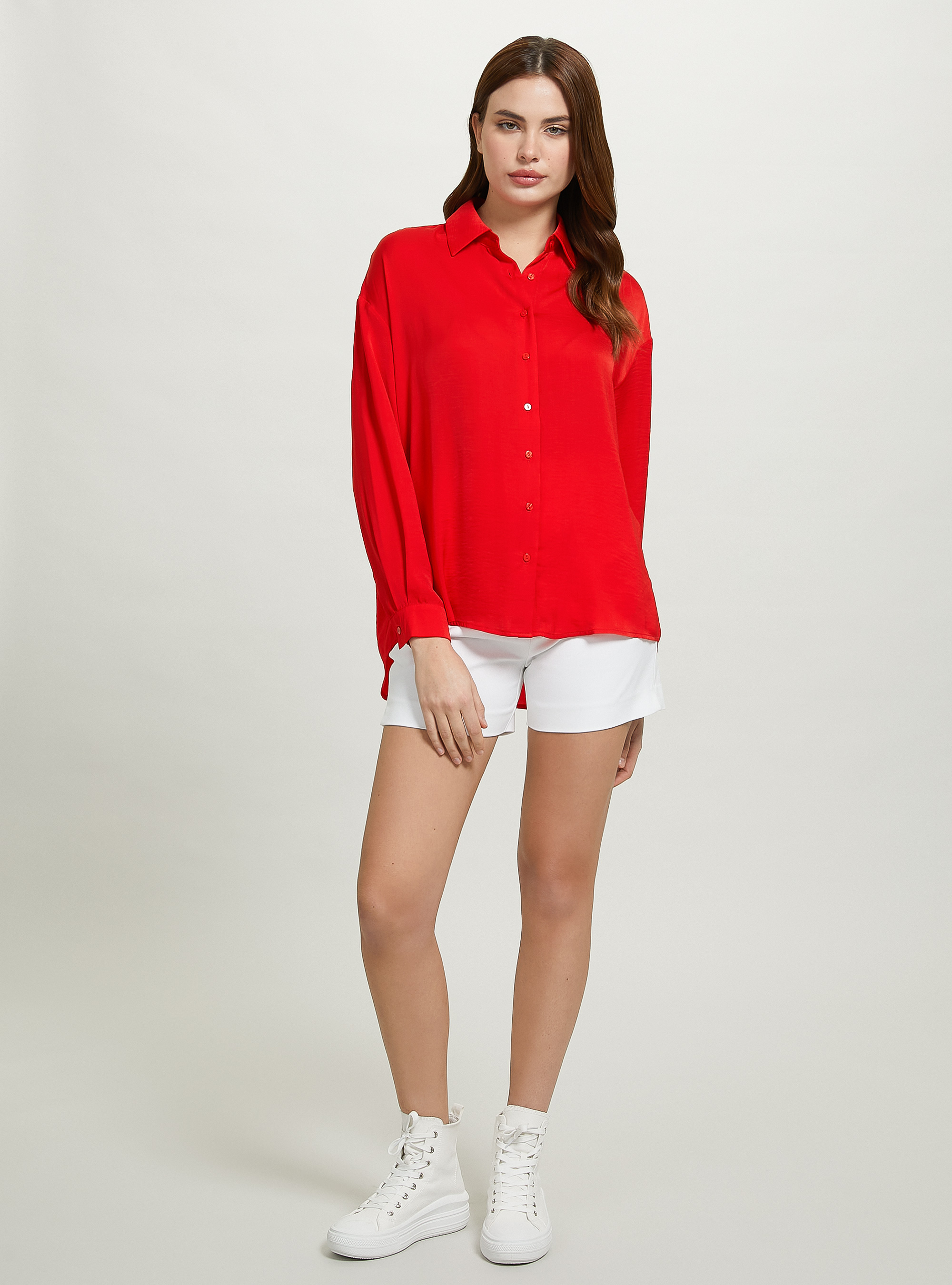Solid-coloured satin shirt, RD2 RED MEDIUM