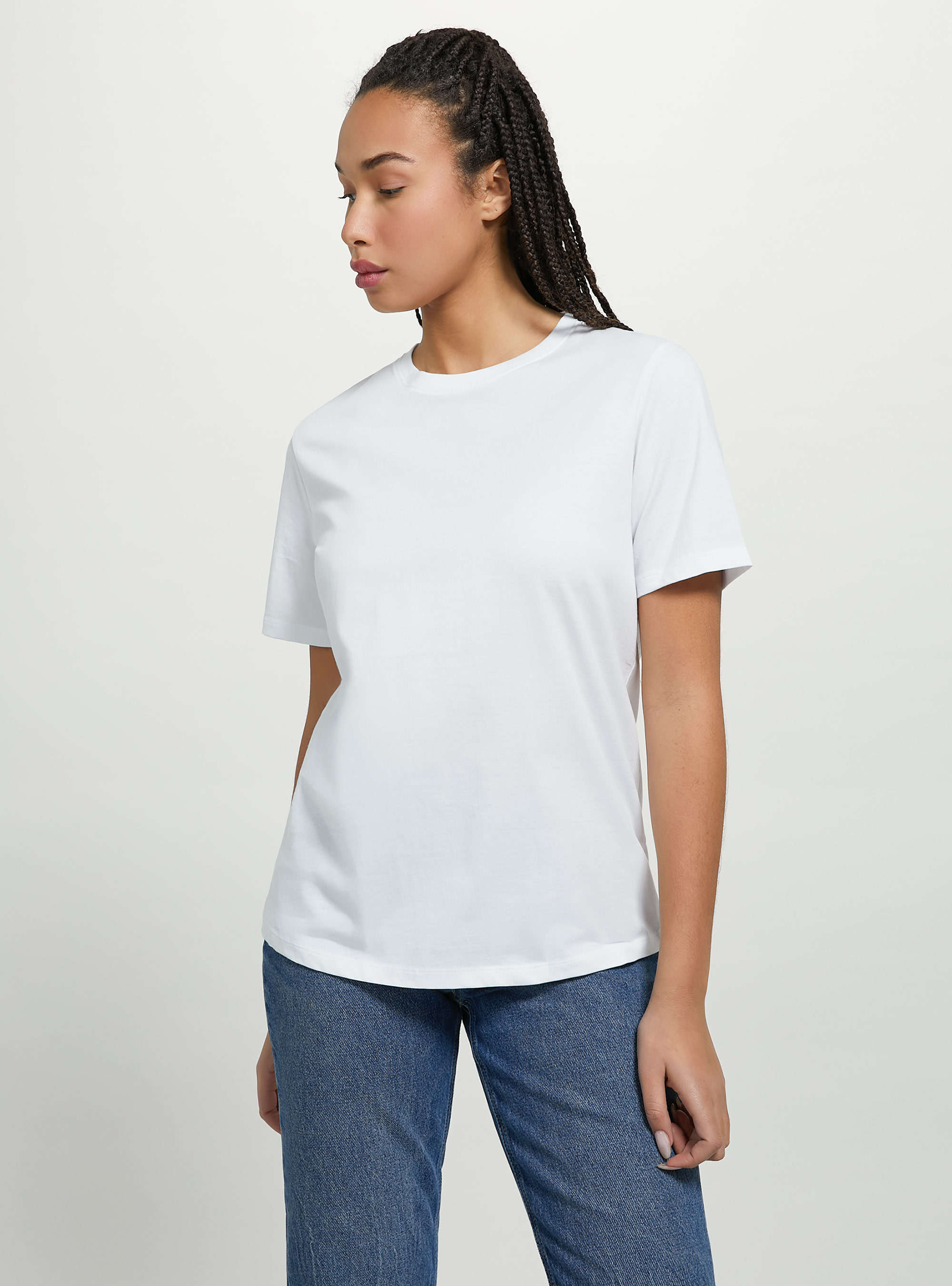 T-shirt en coton à col ras du cou, WH3 WHITE
