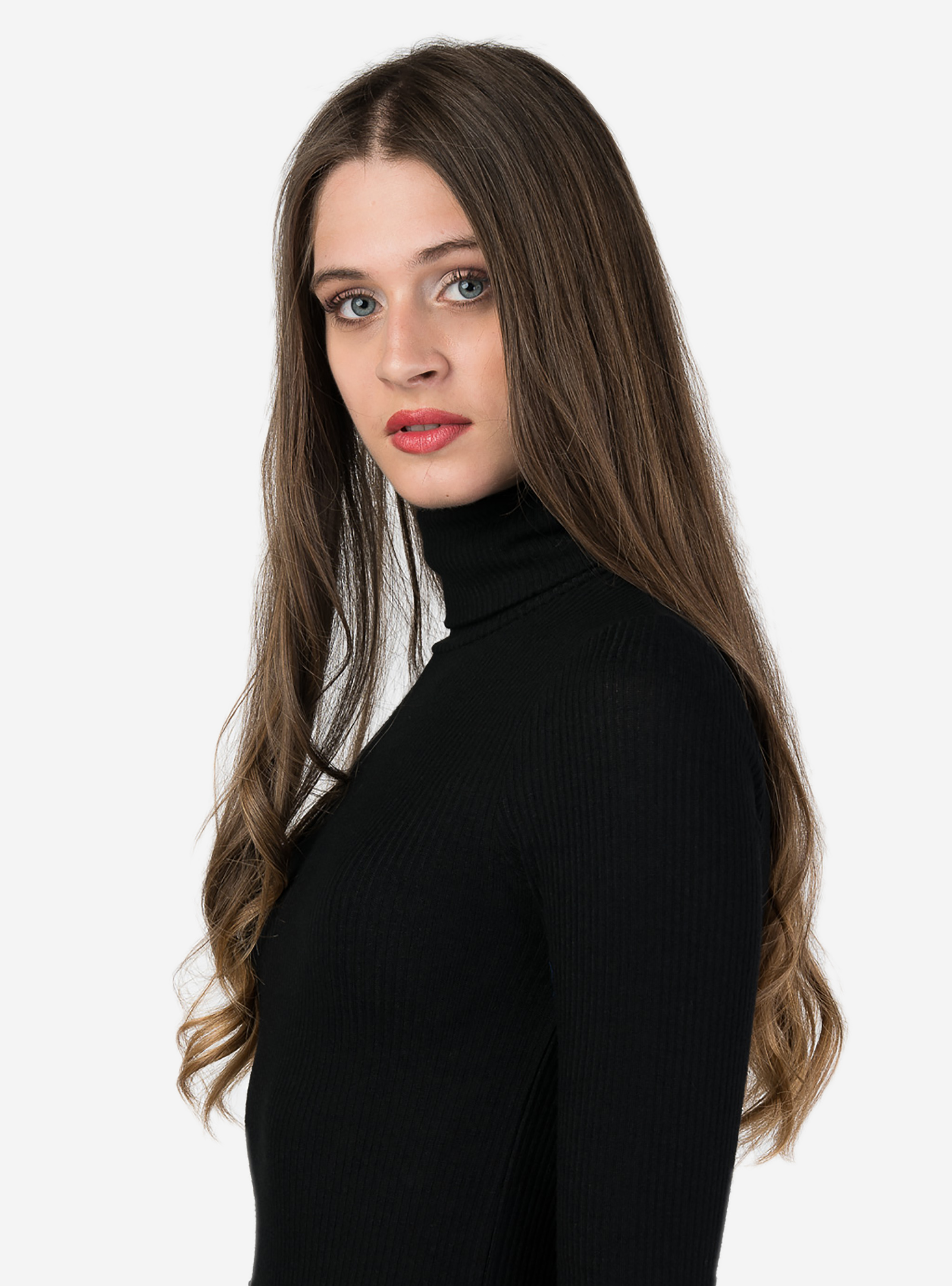 Robe longue &agrave; col montant, C101 BLACK