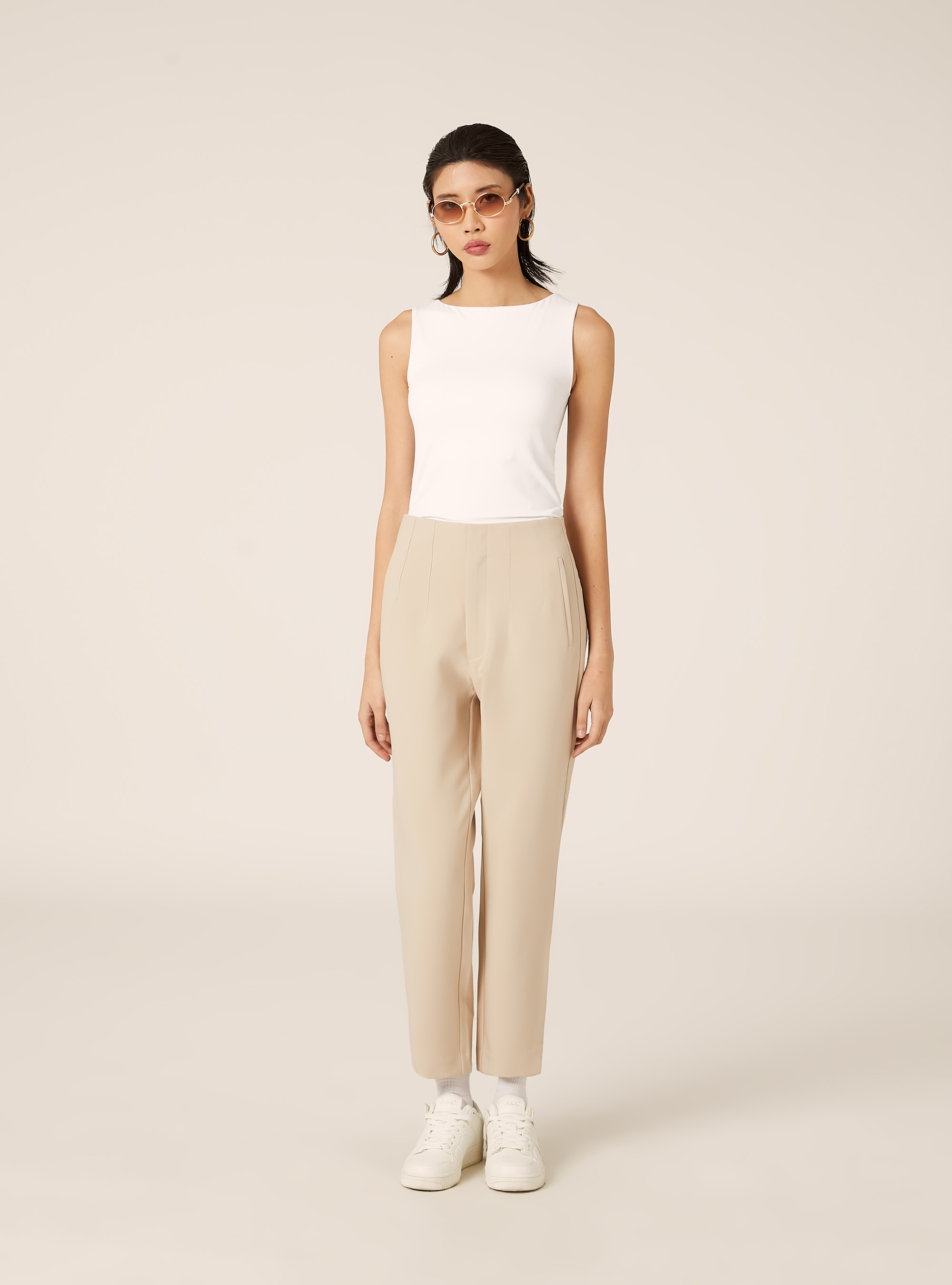 Einfarbige Hose mit Bundfalten, BG3 BEIGE LIGHT