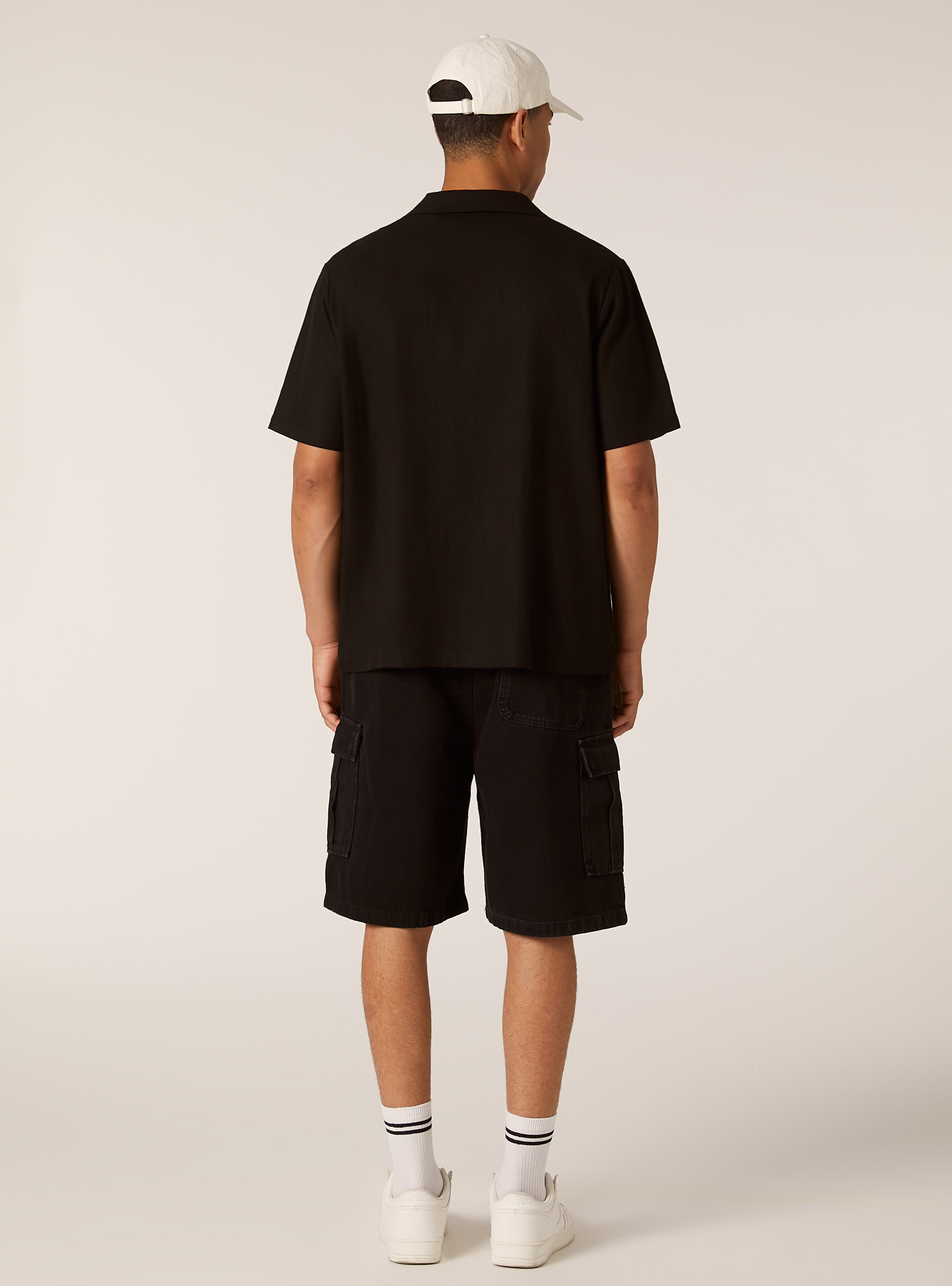 Linen blend shirt with breast pocket, BK1 BLACK