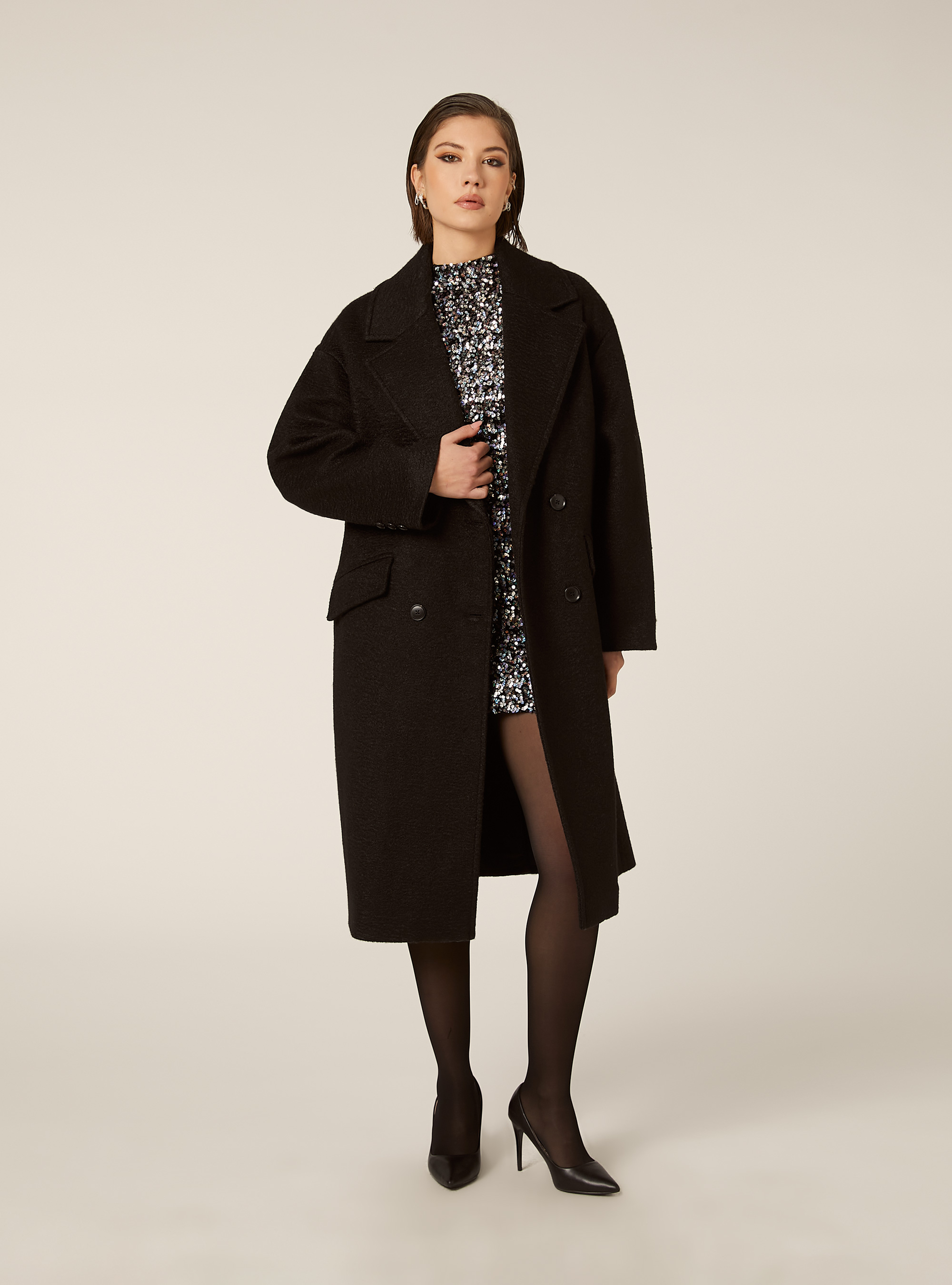 Abrigo largo cruzado, BK1 BLACK