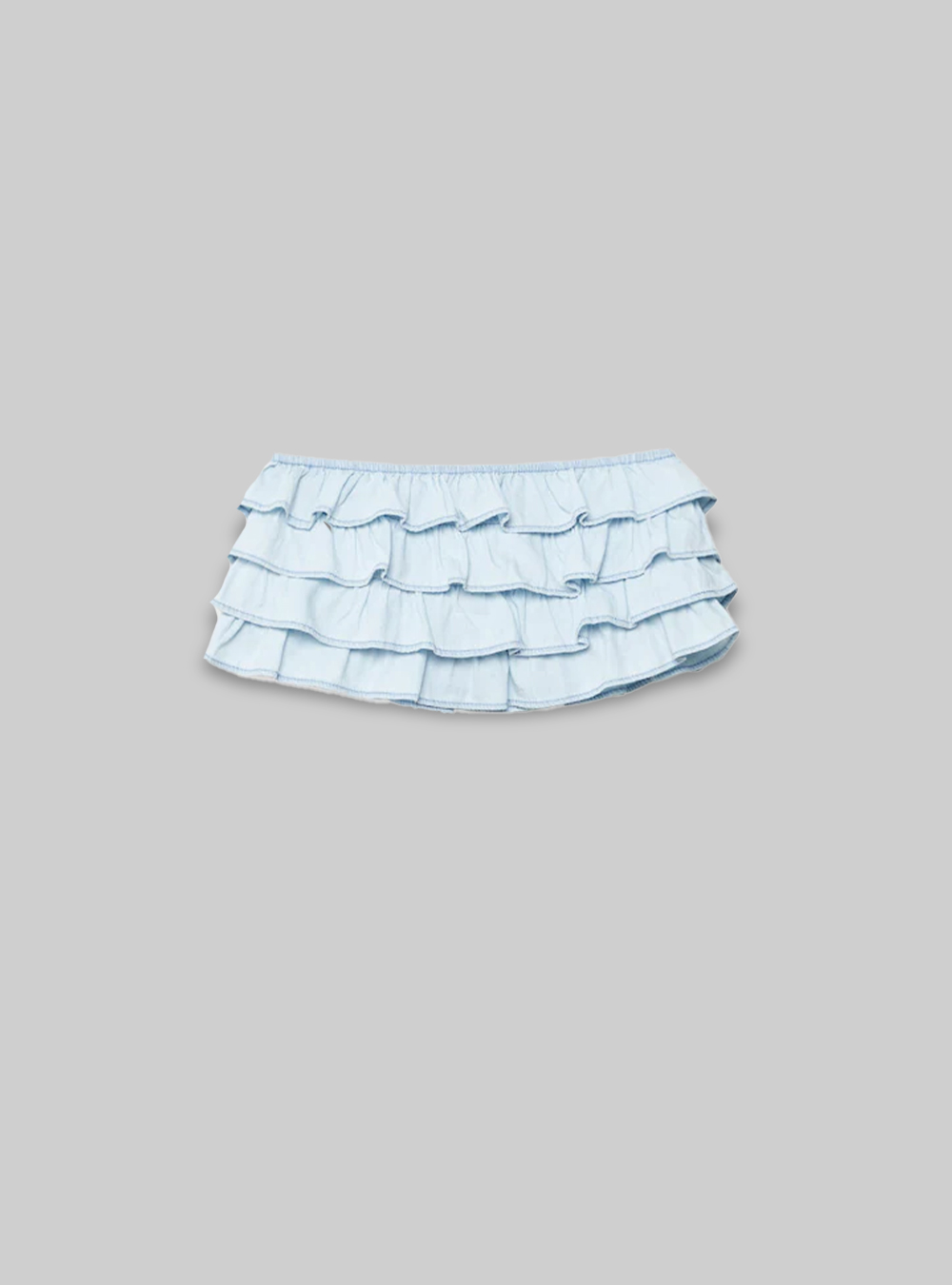 Cropped denim top with ruffle, D005 LIGHT BLUE