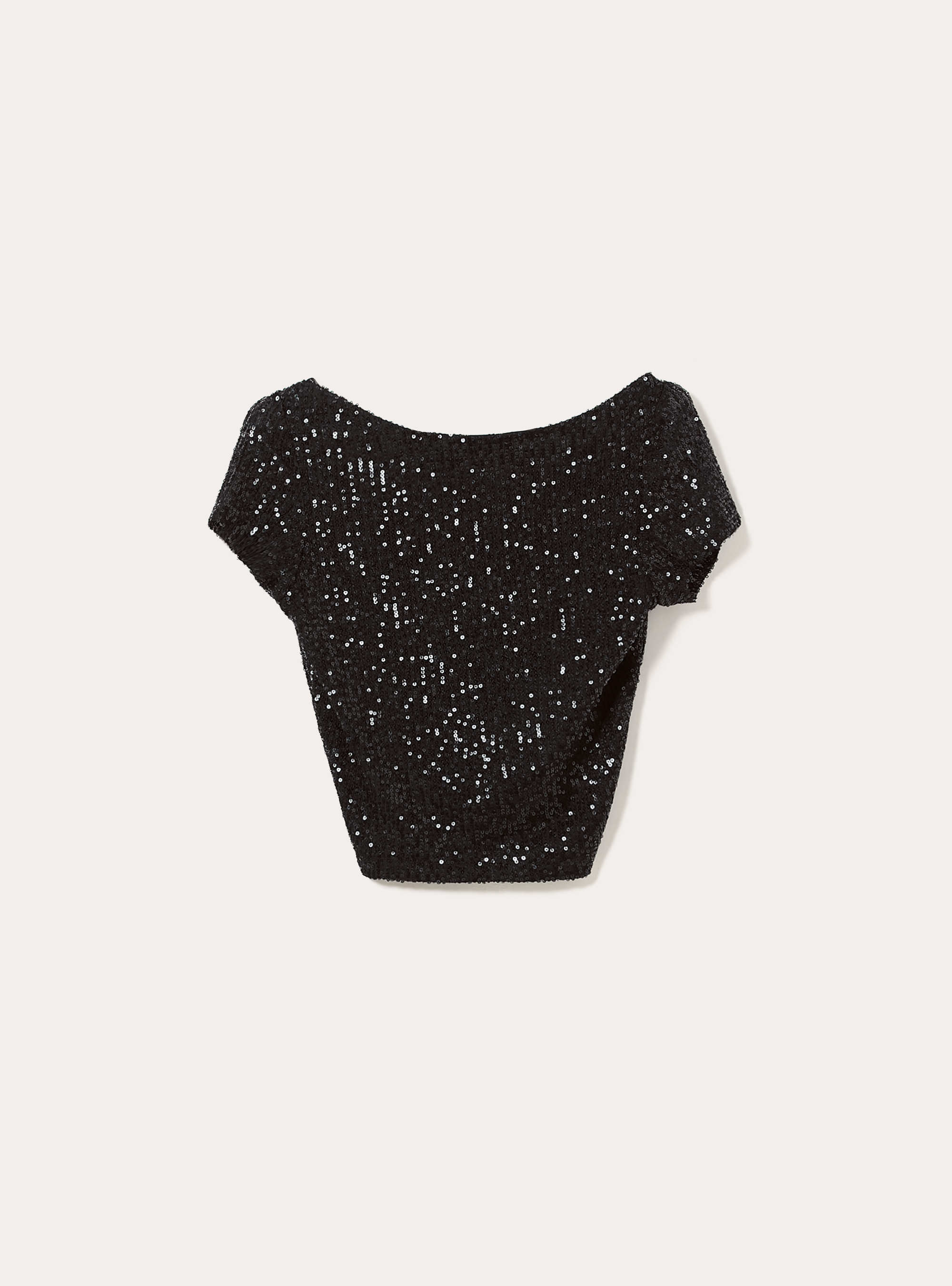 T-shirt schiena scoperta in paillettes, BK1 BLACK