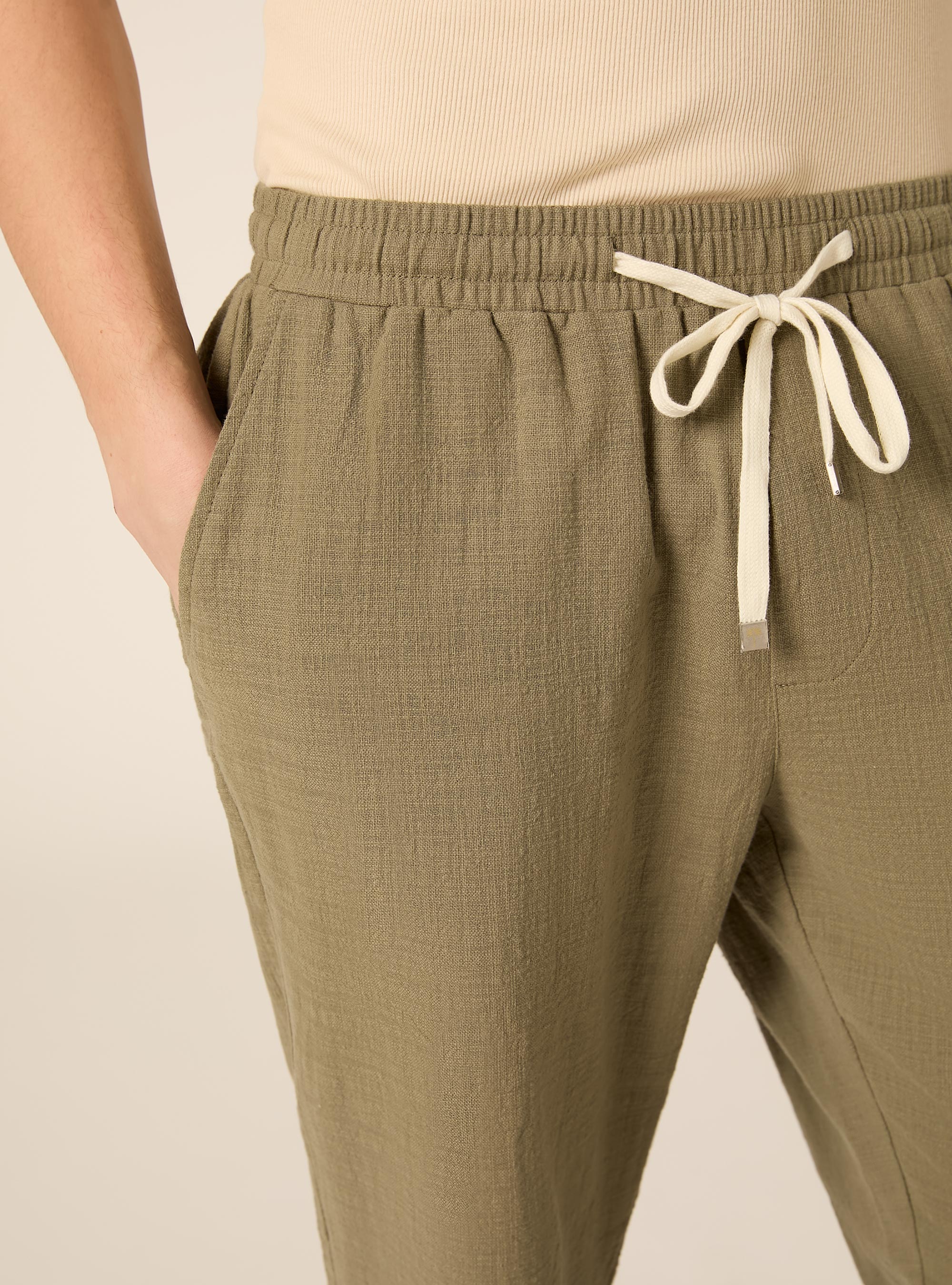 Pantaloni in cotone con laccio in vita, KY2 KAKY MEDIUM