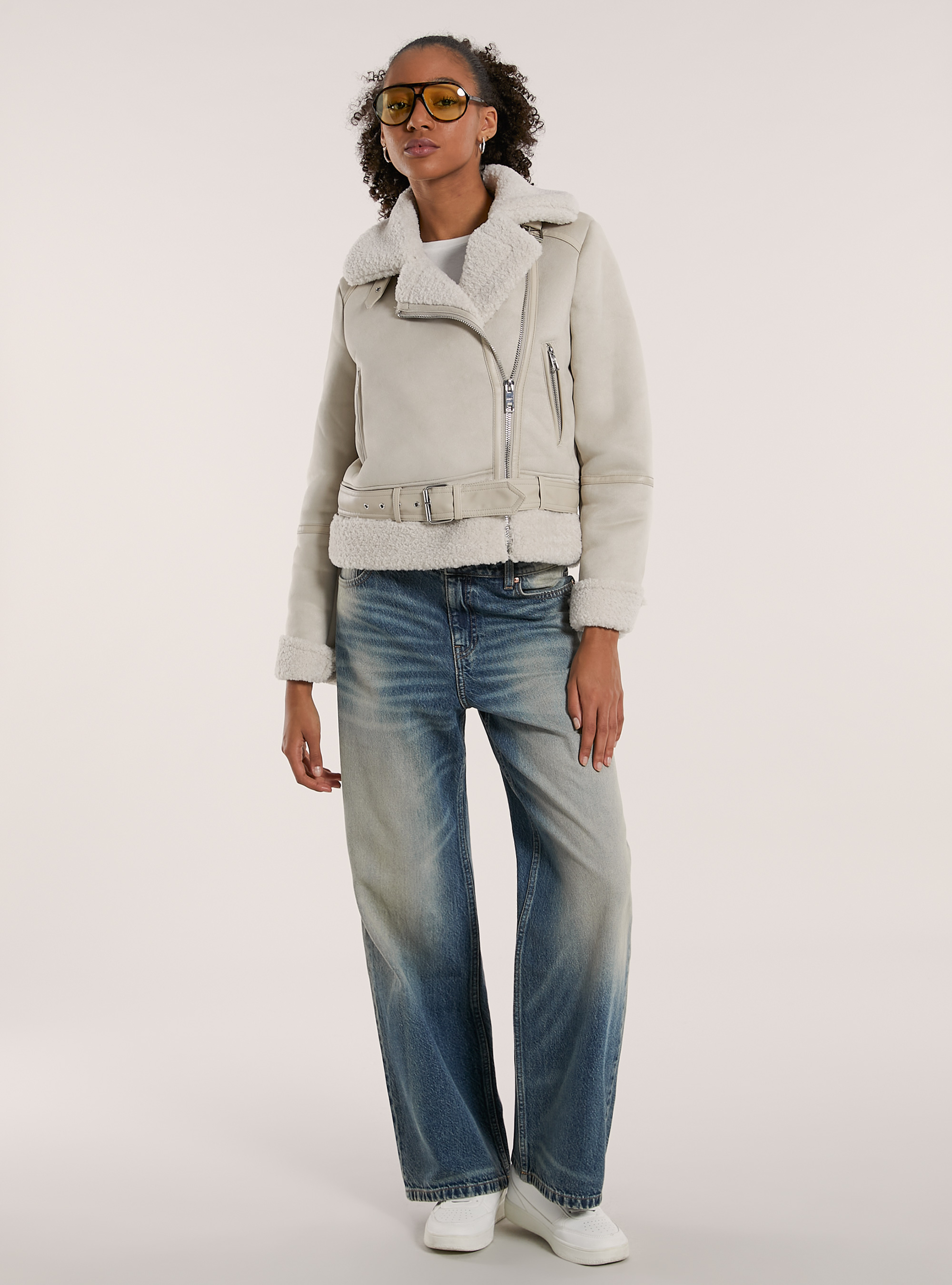 Suede-effect sheepskin jacket, SA2 SAND MEDIUM