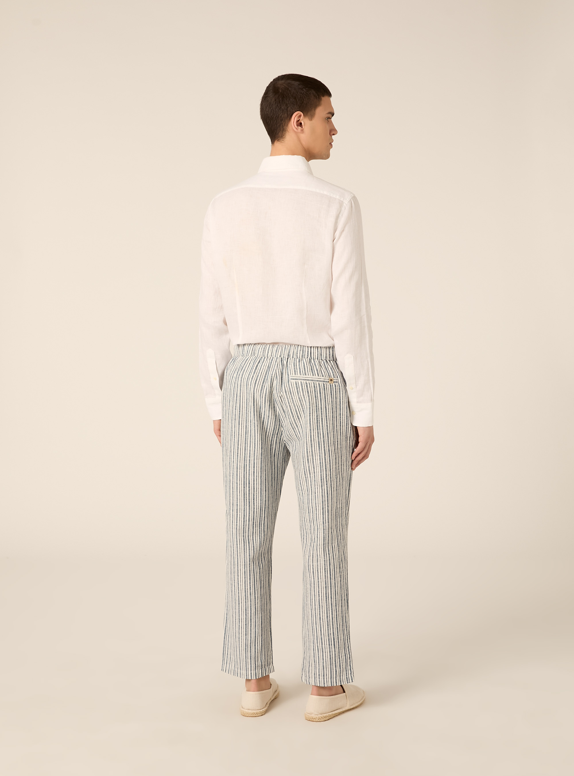 Pantaloni in misto lino a righe, NA2 NAVY MEDIUM