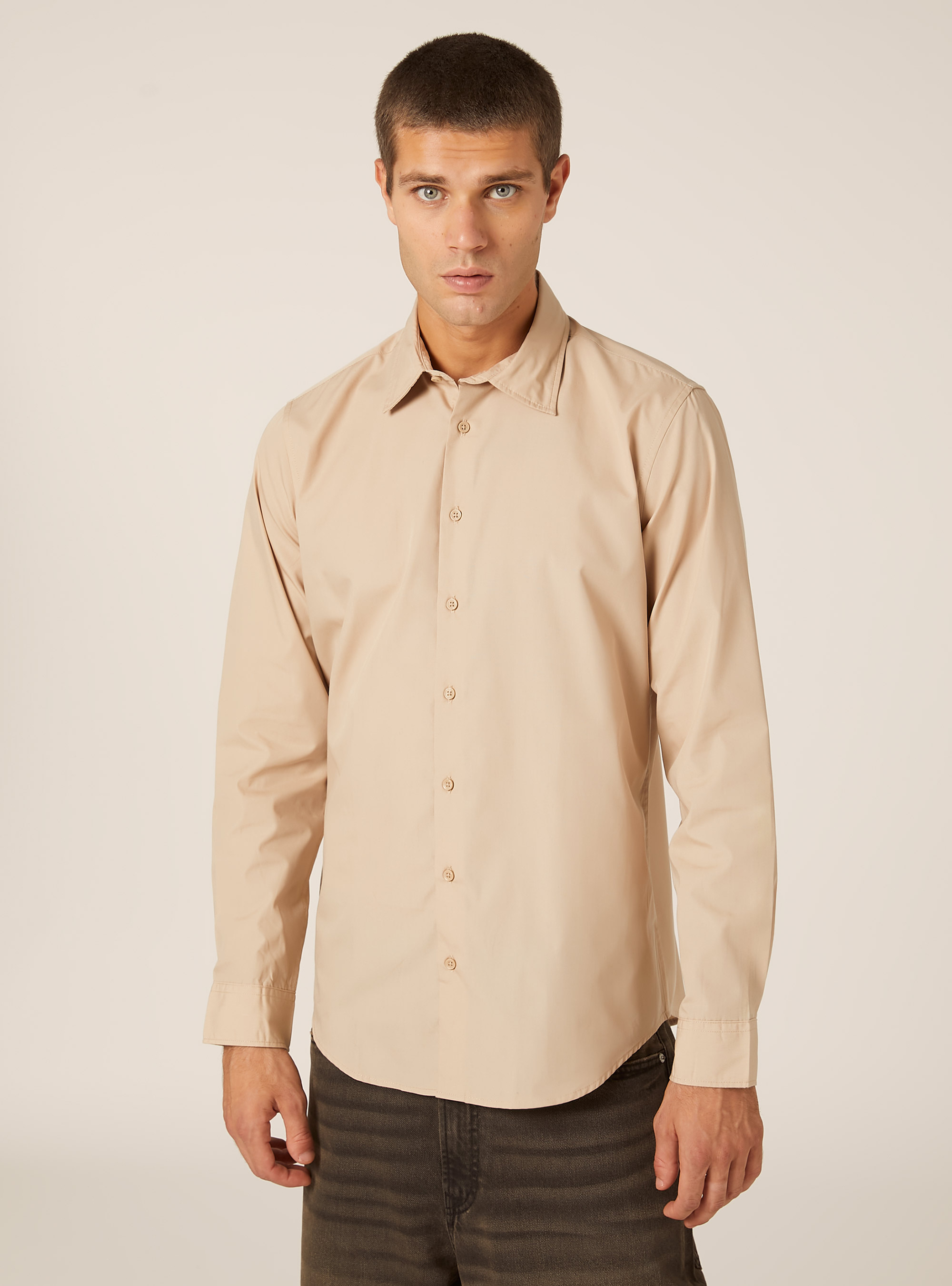 Camisa de manga larga lisa, BG2 BEIGE MEDIUM