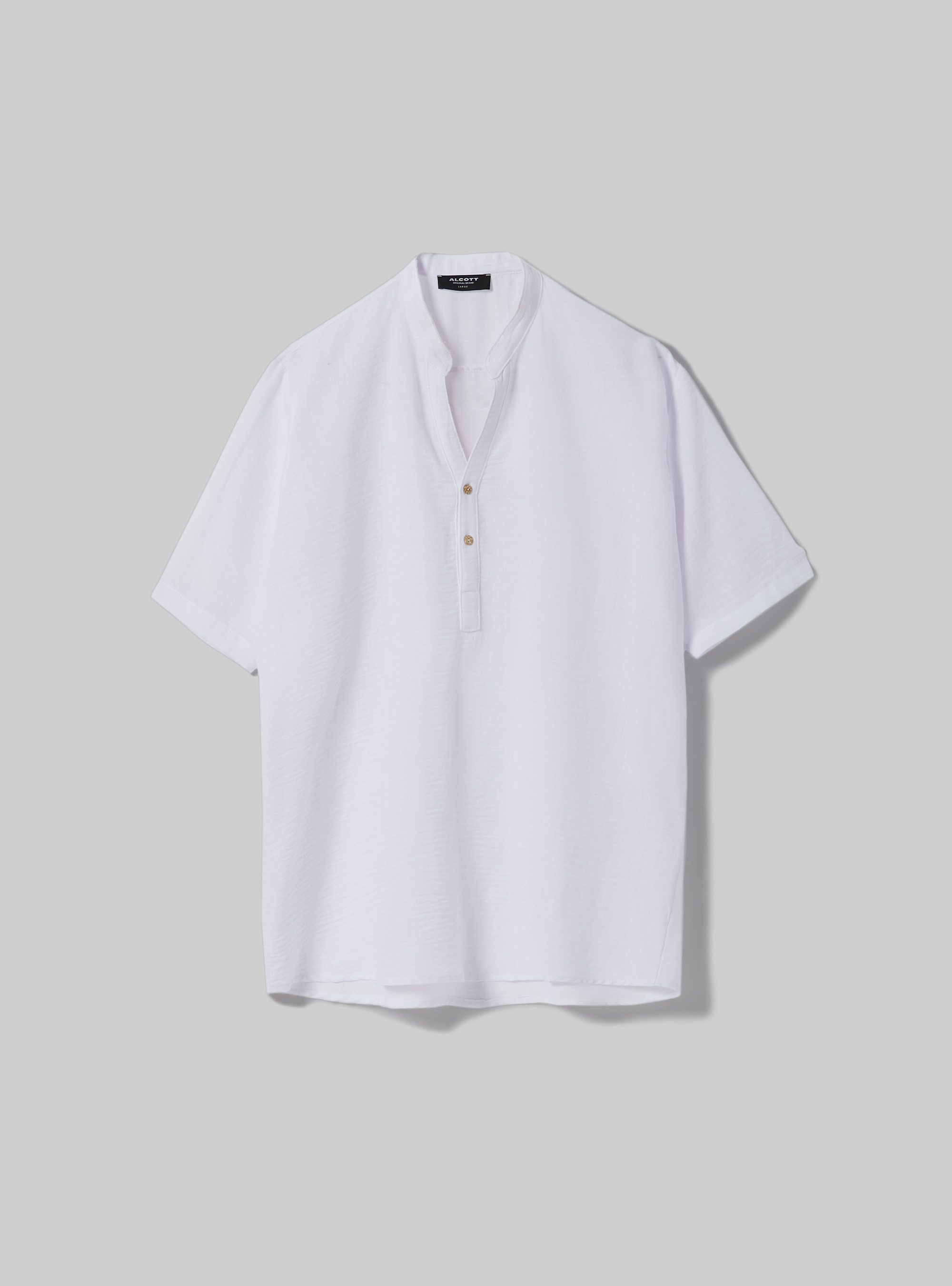 Camicia basica collo coreano mezza placchetta, WH2 WHITE