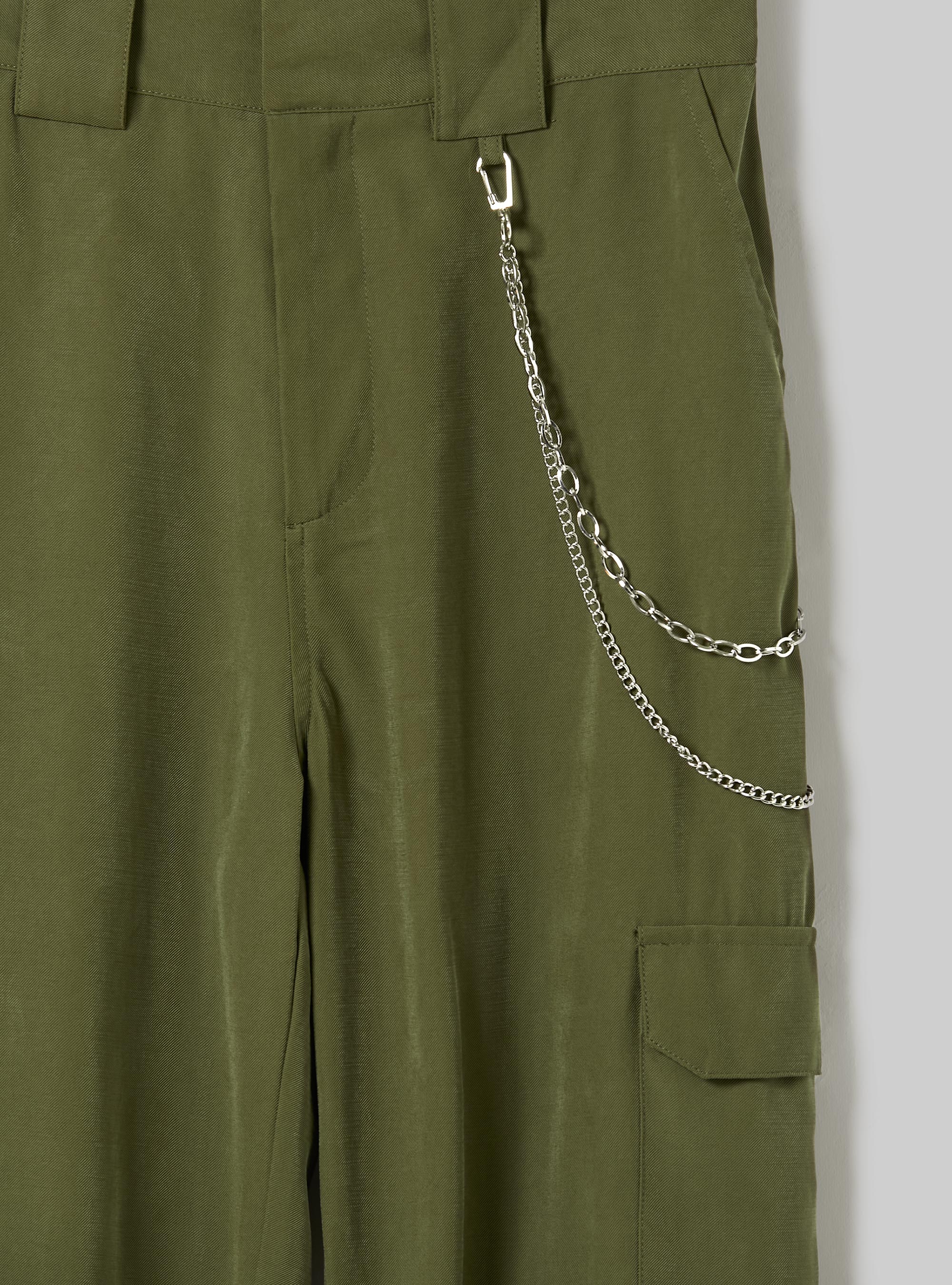 Comfort fit trousers with large pockets and chain, KAKI