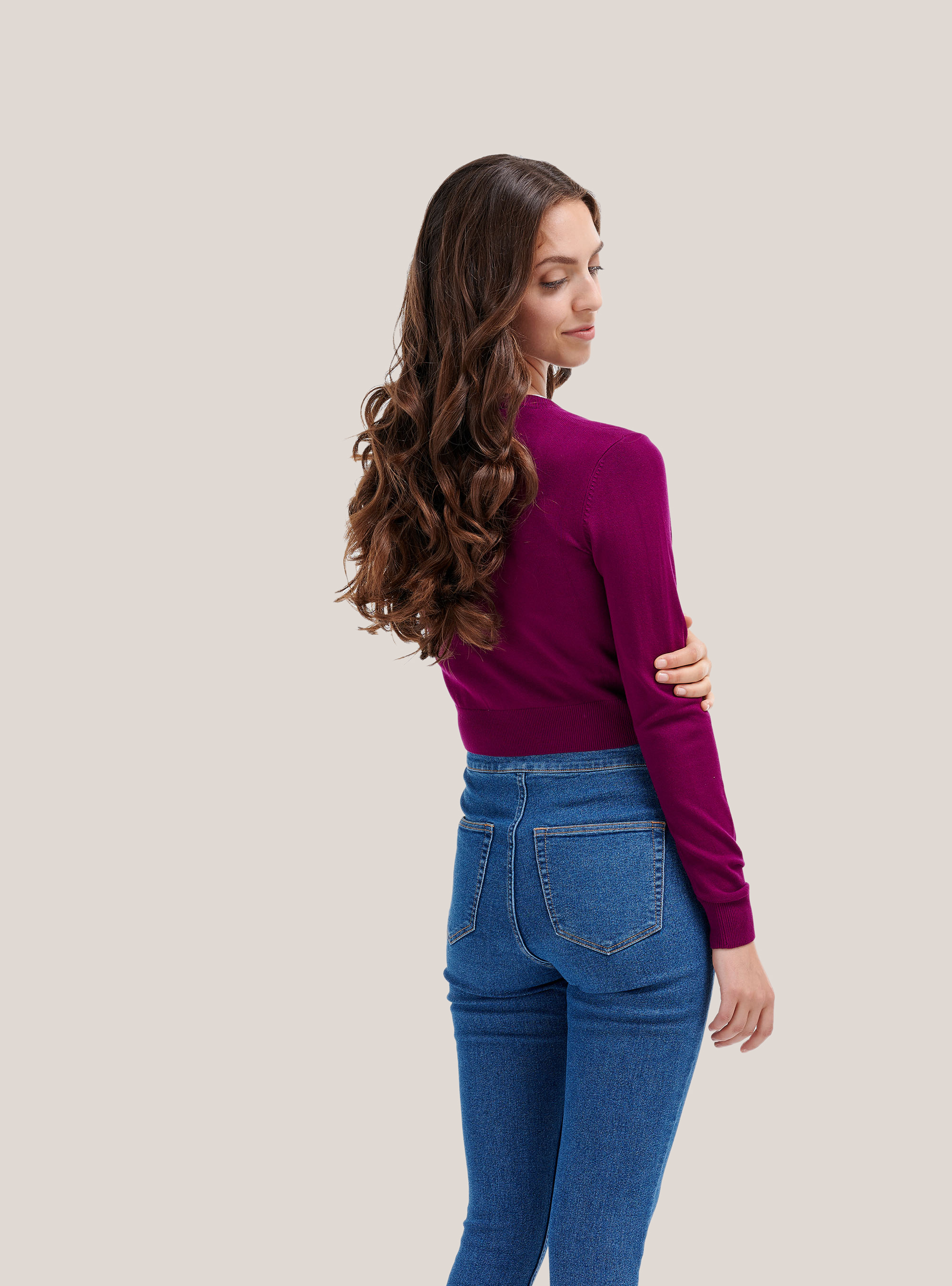 Kurzer Pullover mit Rundhalsausschnitt, C394 PURPLE