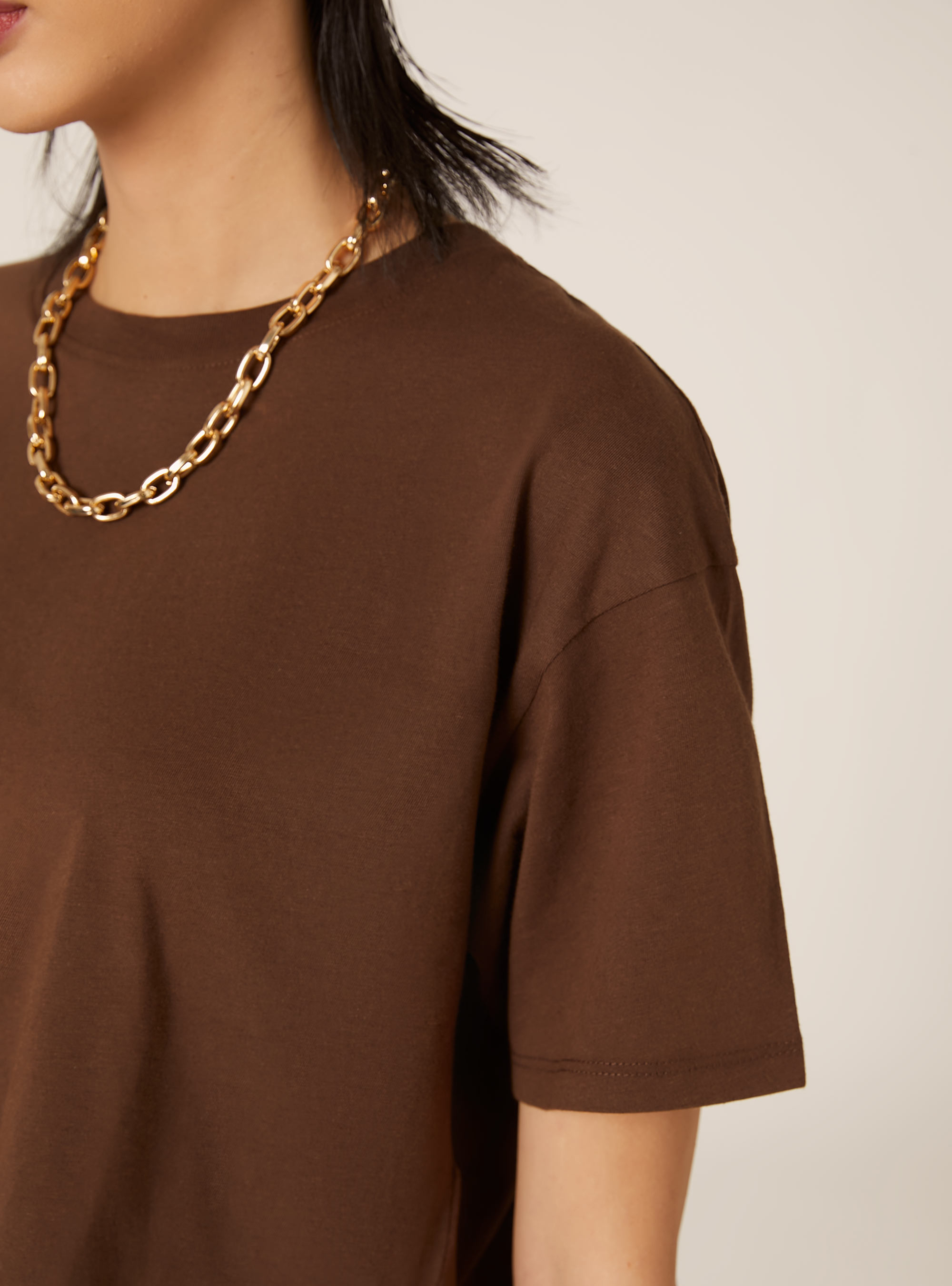T-shirt crop over tinta unita, BR2 BROWN MEDIUM