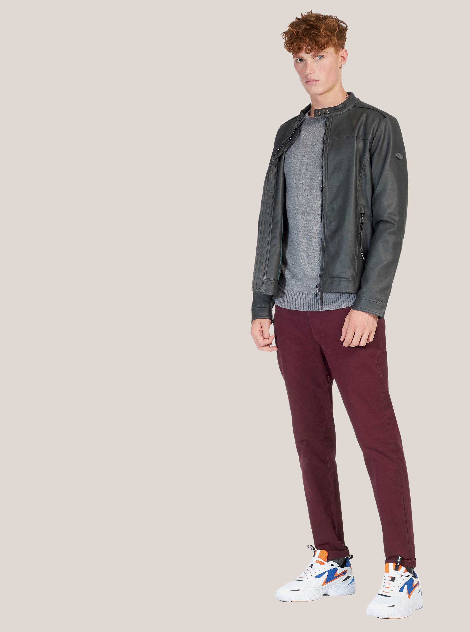 Leather effect zipped jacket, C0116 GREY