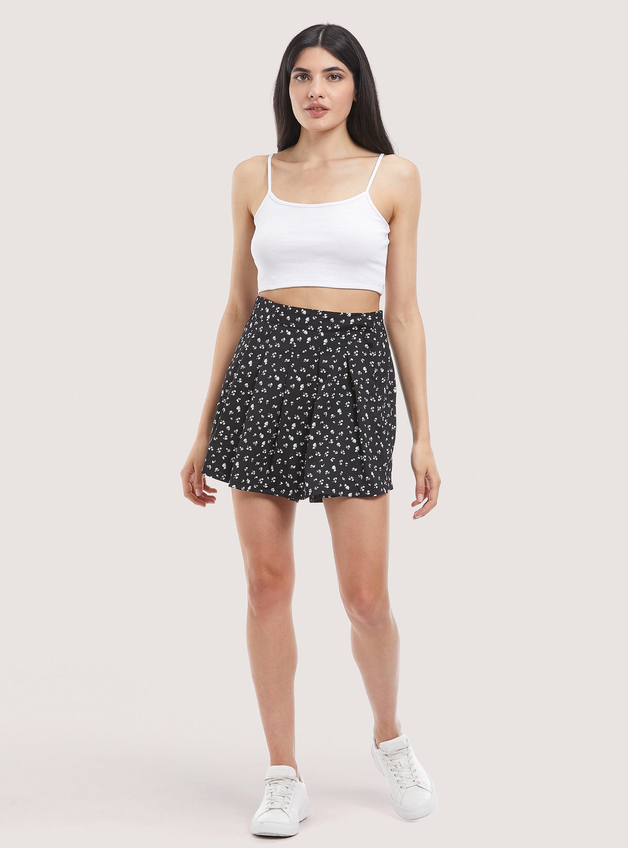 Floral Print Skort, BLACK