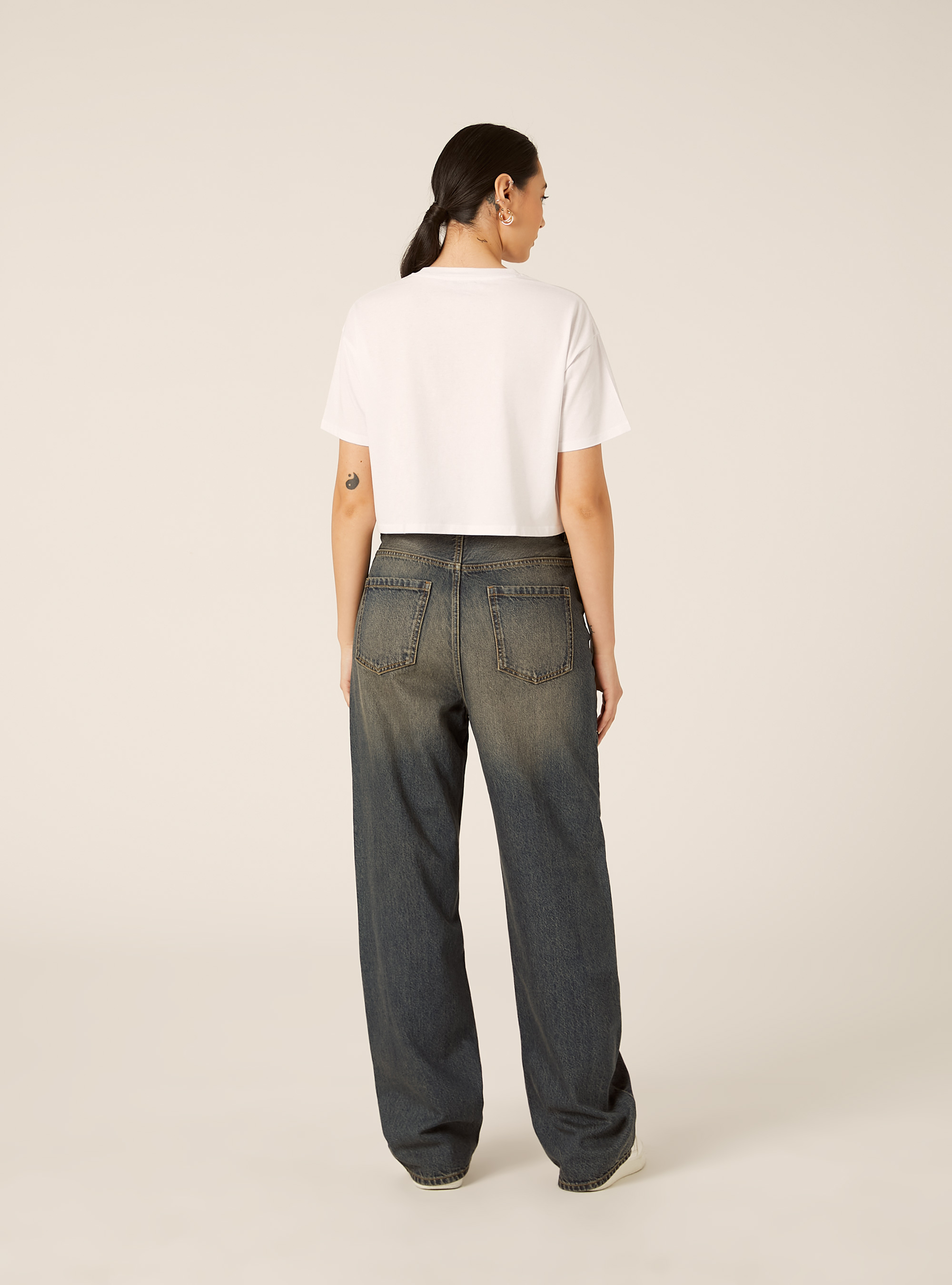 Jeans low wide, D100 BLUE DARK OVERDYE
