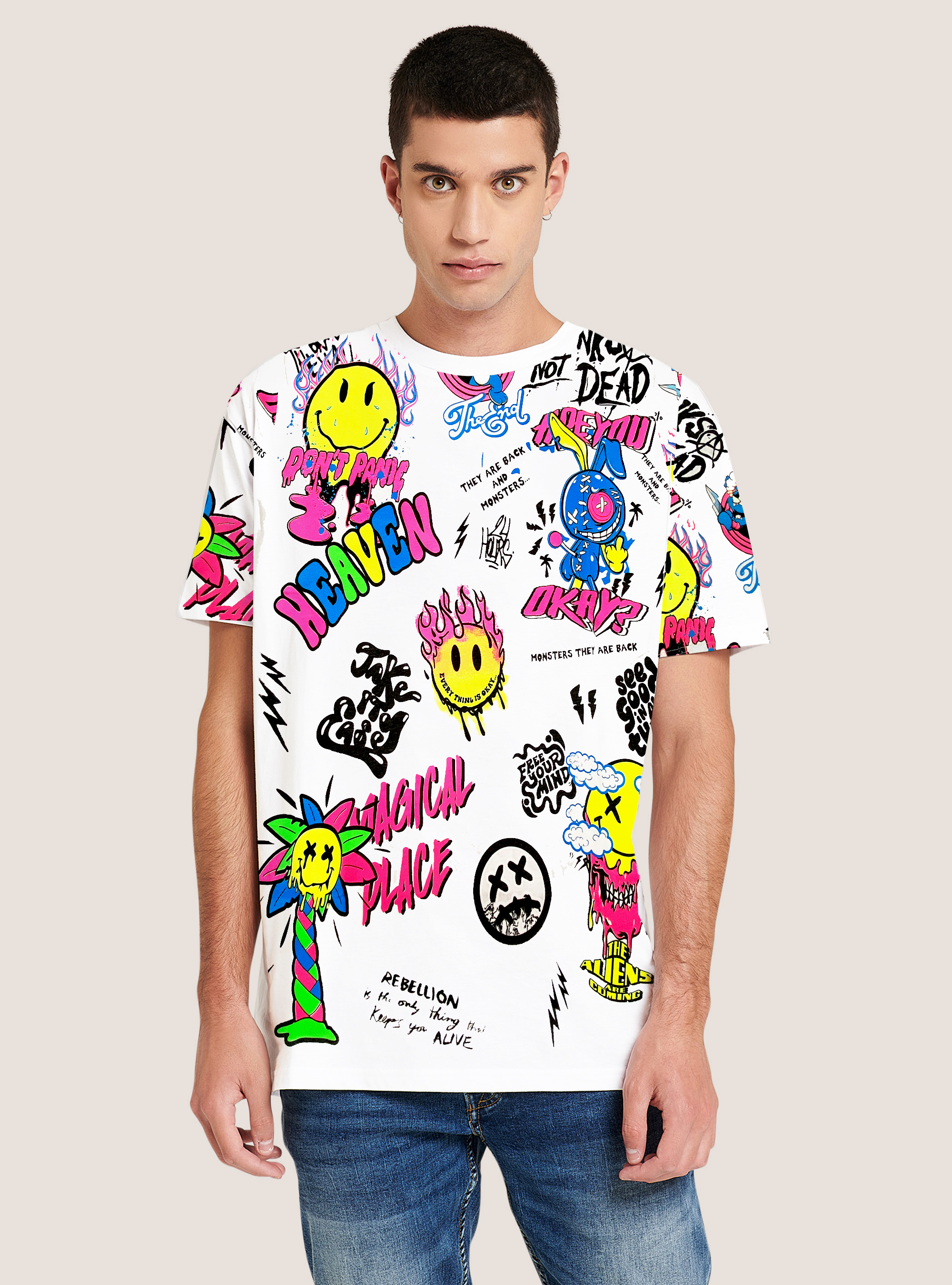 T-shirt with all over ''Smile Collection'' print, WH2 WHITE