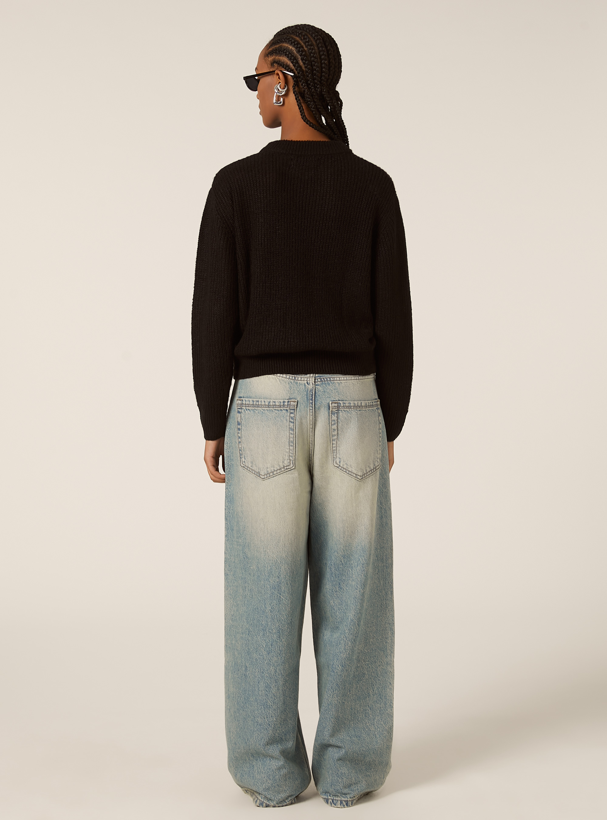 Pullover girocollo tinta unita, BK1 BLACK