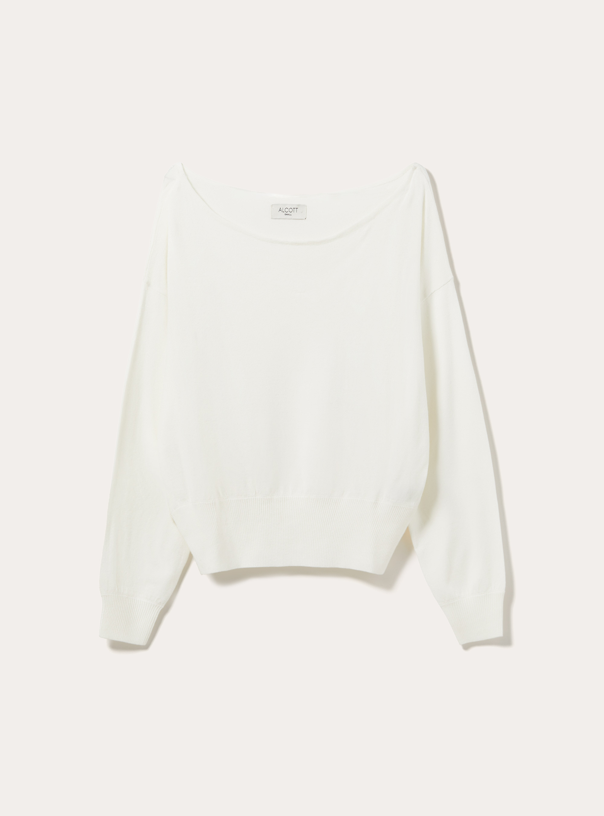Boat neck jumper with wide ribbed hem, WH1 OFF WHITE