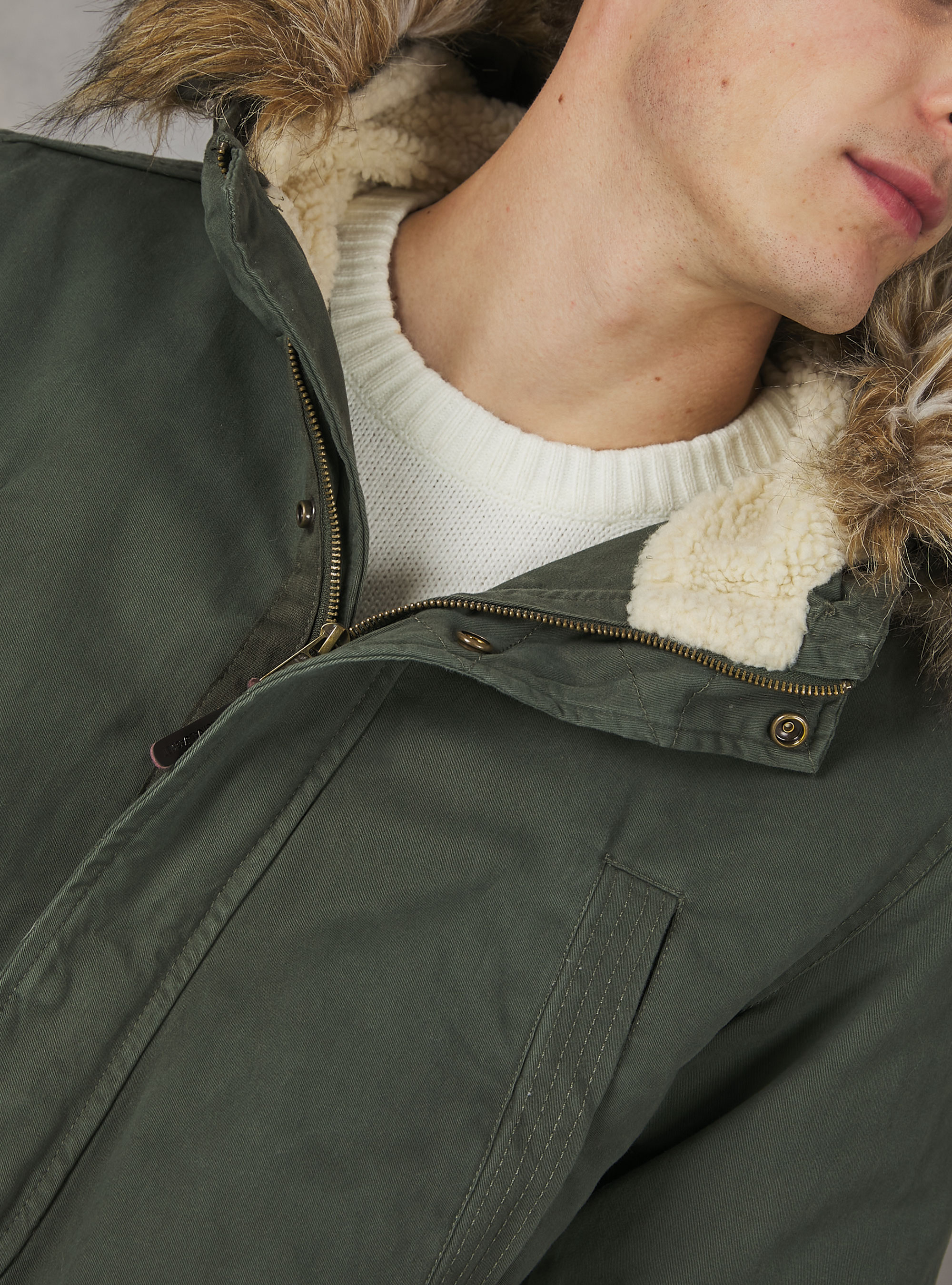 Parka con agnellato, KAKI