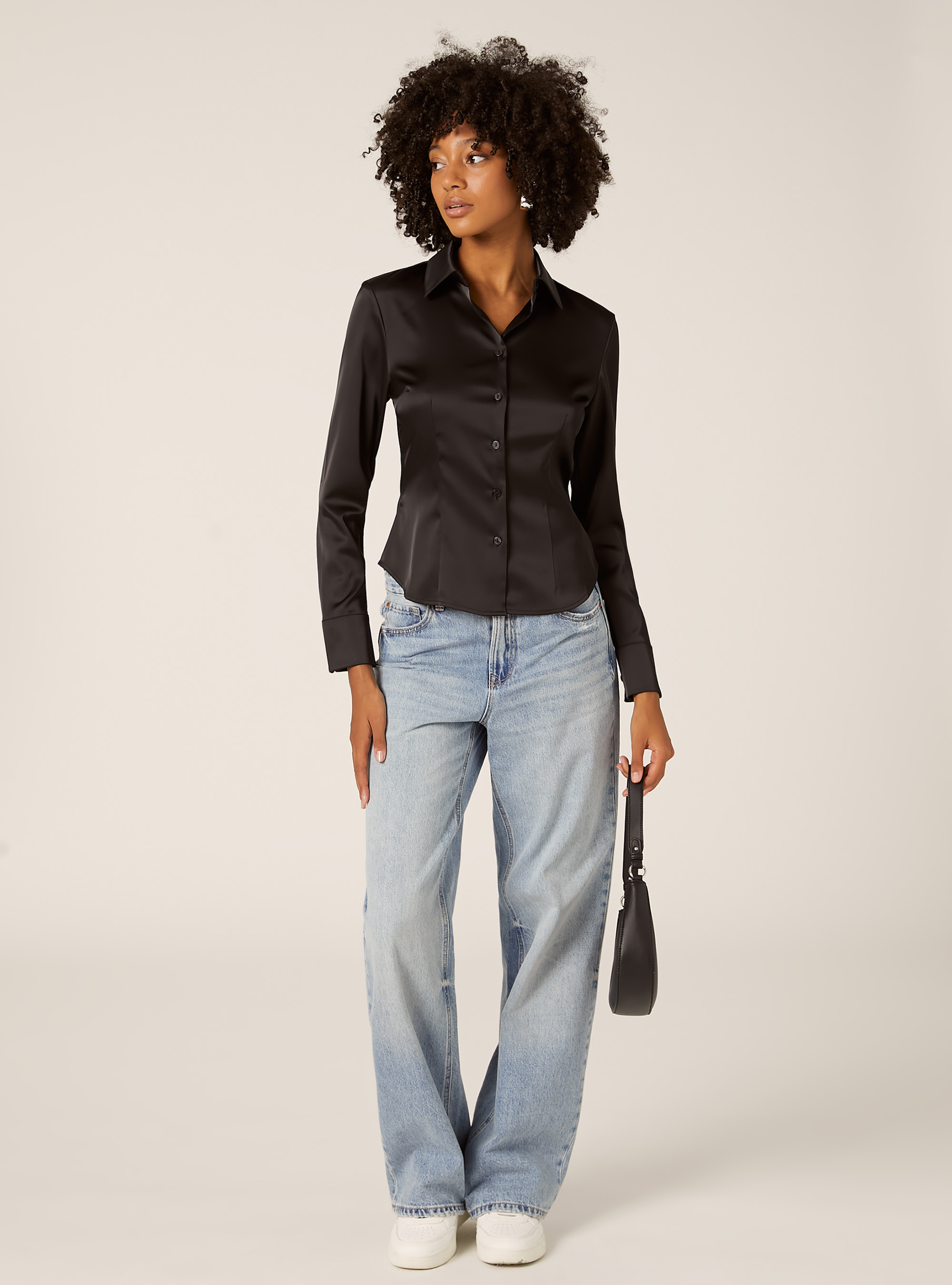 Camicia fitted satinata, BK1 BLACK