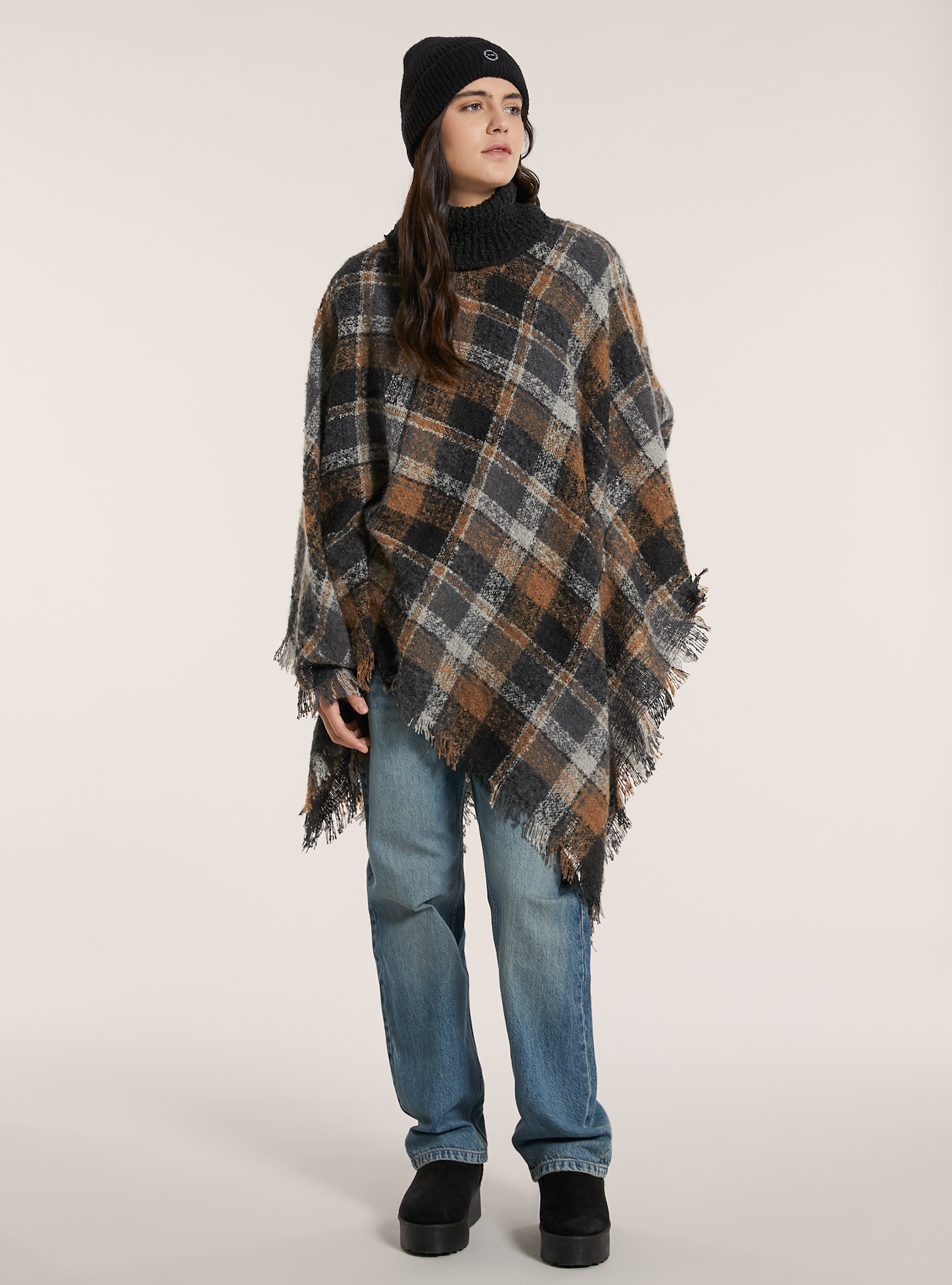 Poncho collo alto fantasia a quadri, QUADRI