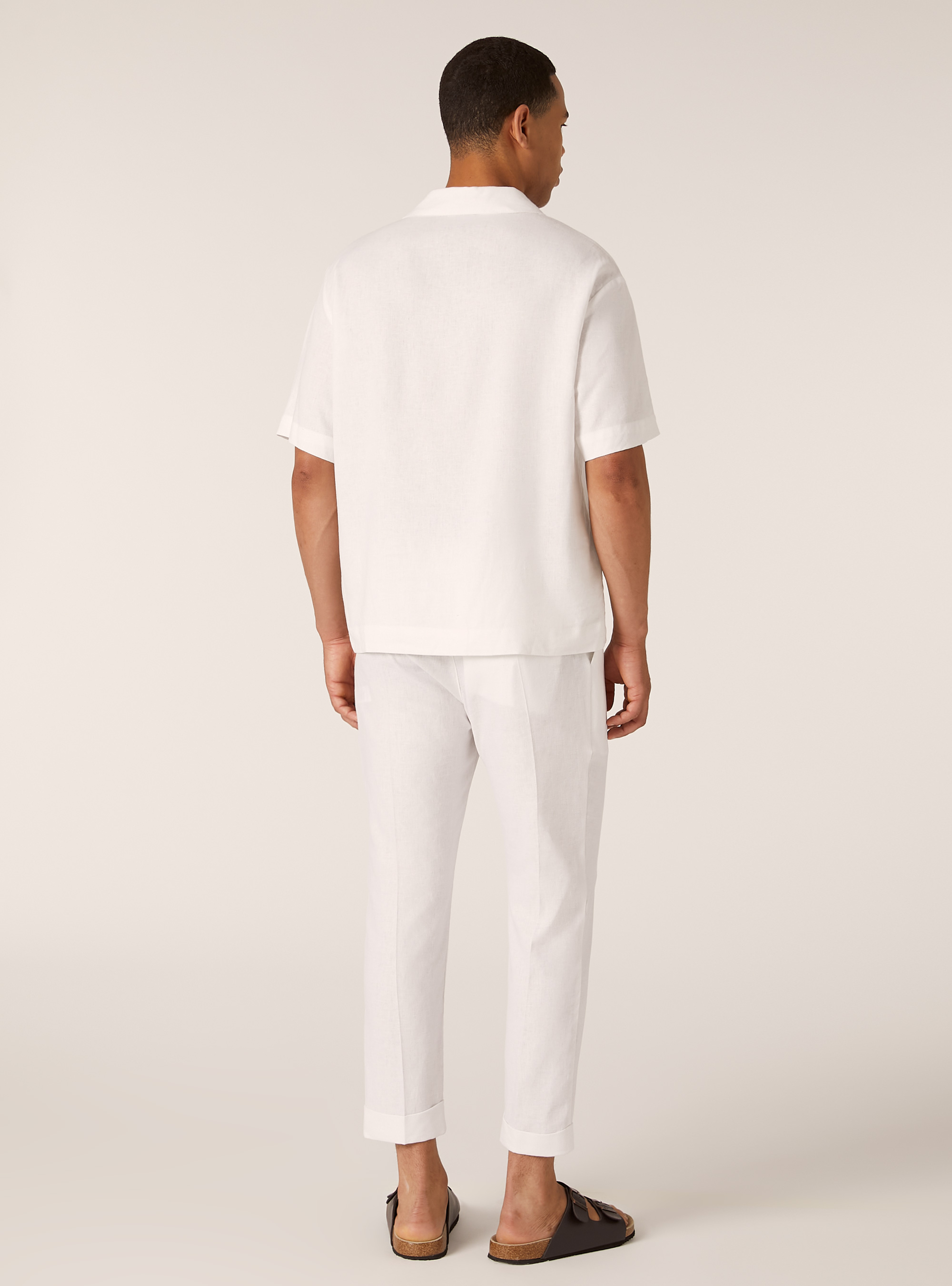 Camicia in misto lino a maniche corte, WH1 OFF WHITE