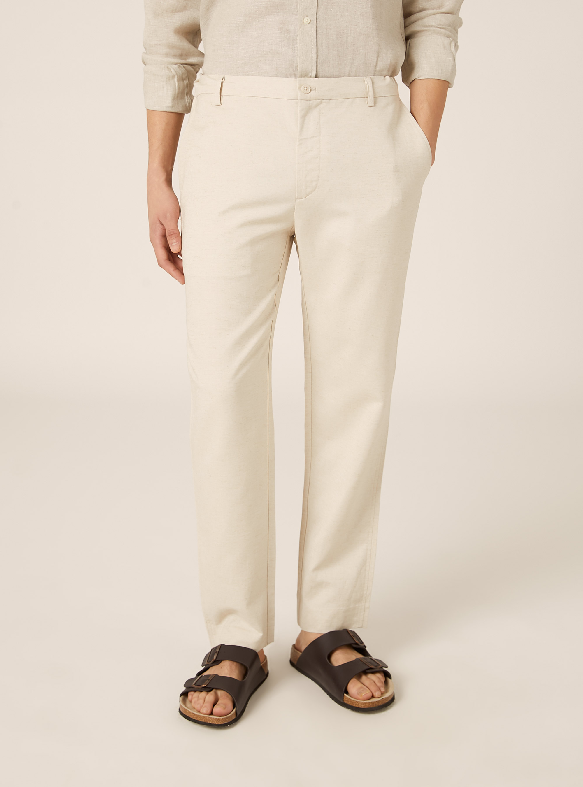 Pantaloni misto lino con coulisse interna, MBG3 BEIGE MEL LIGHT