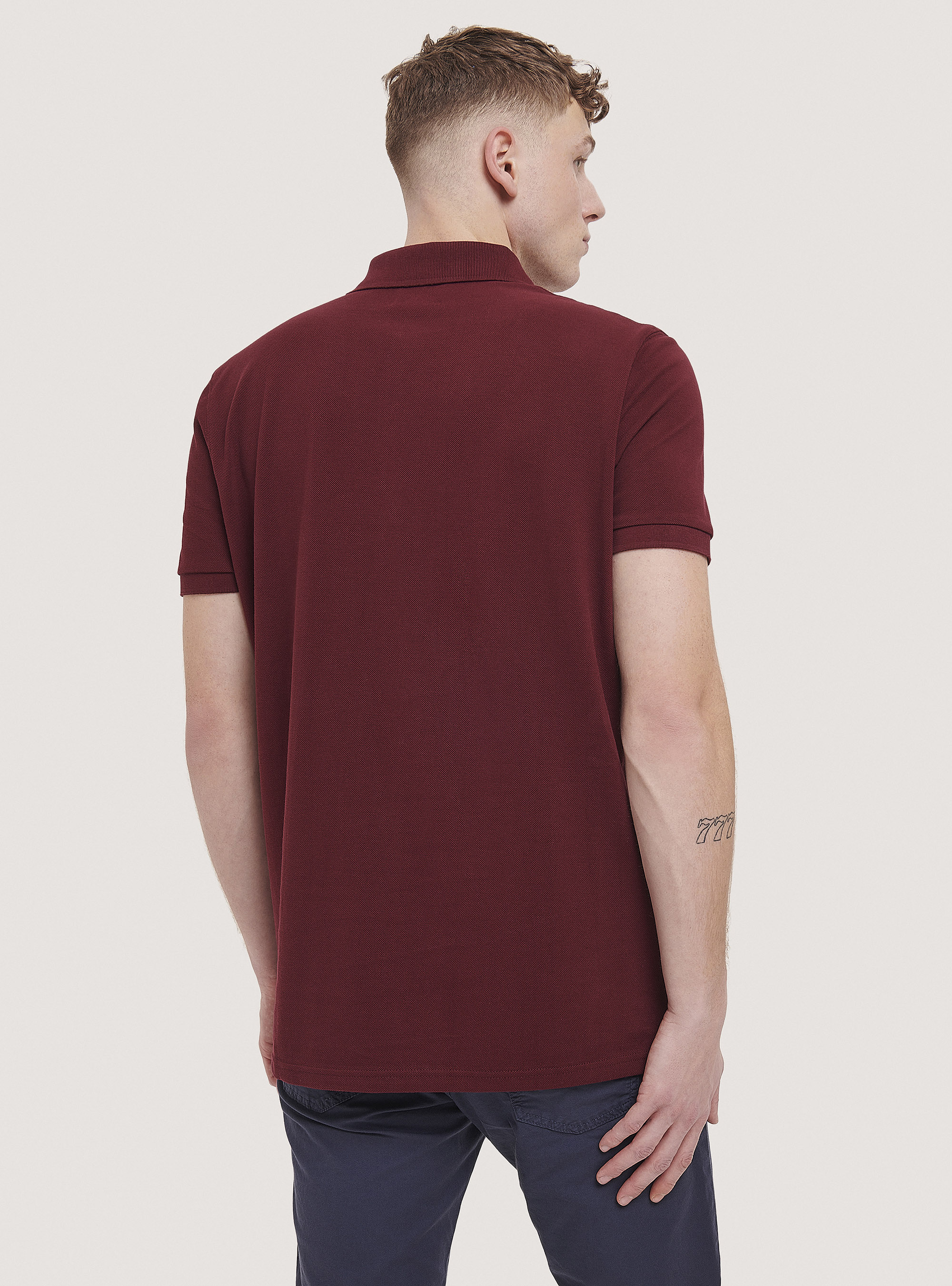 Cotton pique polo shirt with embroidery, C3443 BORDEAUX