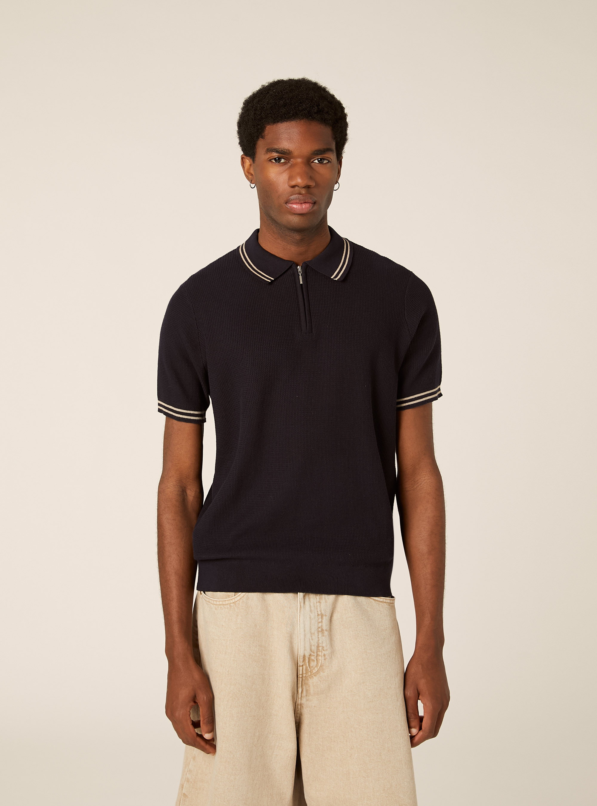 Polo de punto con media cremallera, NA1 NAVY DARK