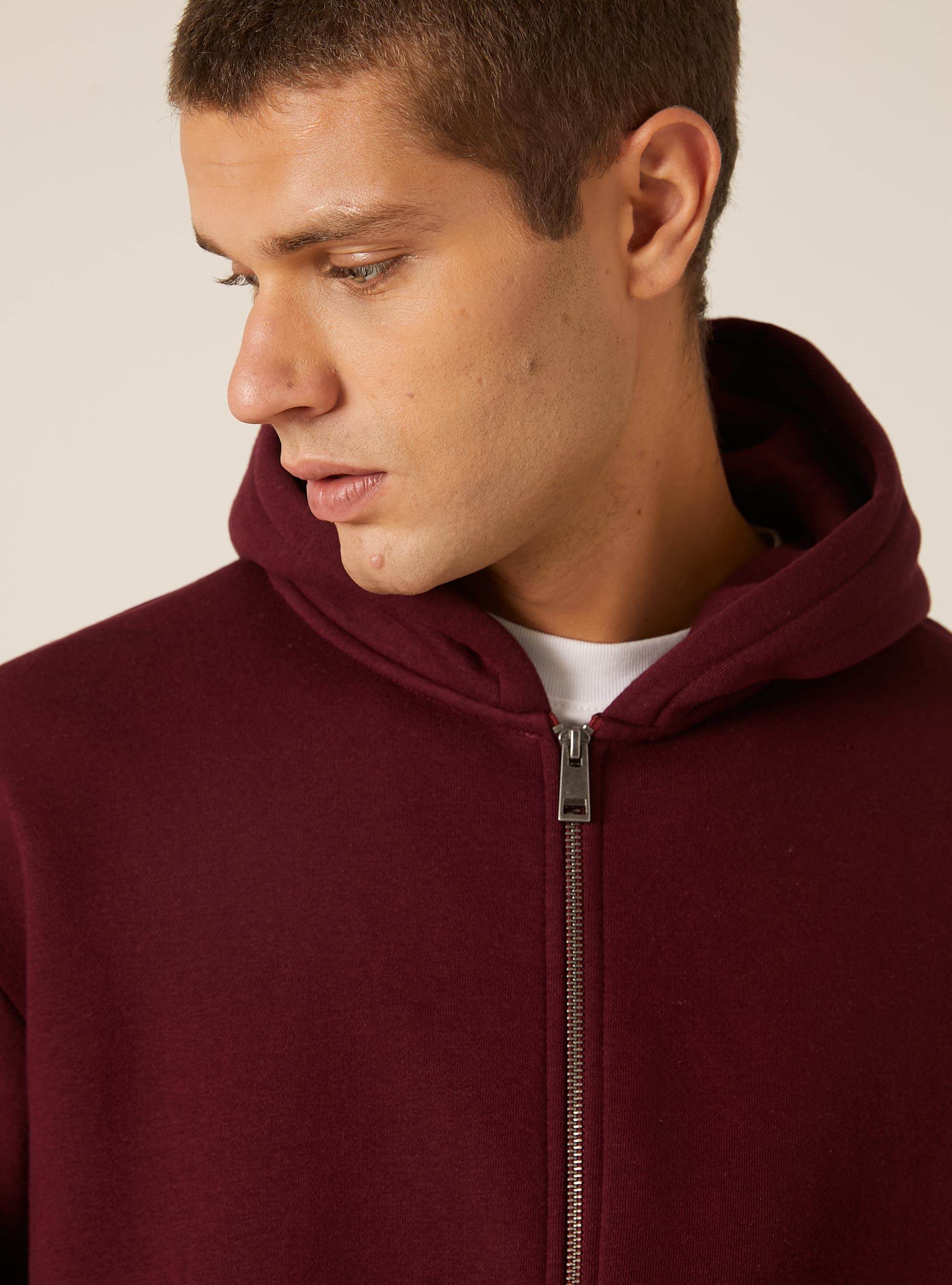 Boxy fit zip-up hoodie, BO1 BORDEAUX DARK