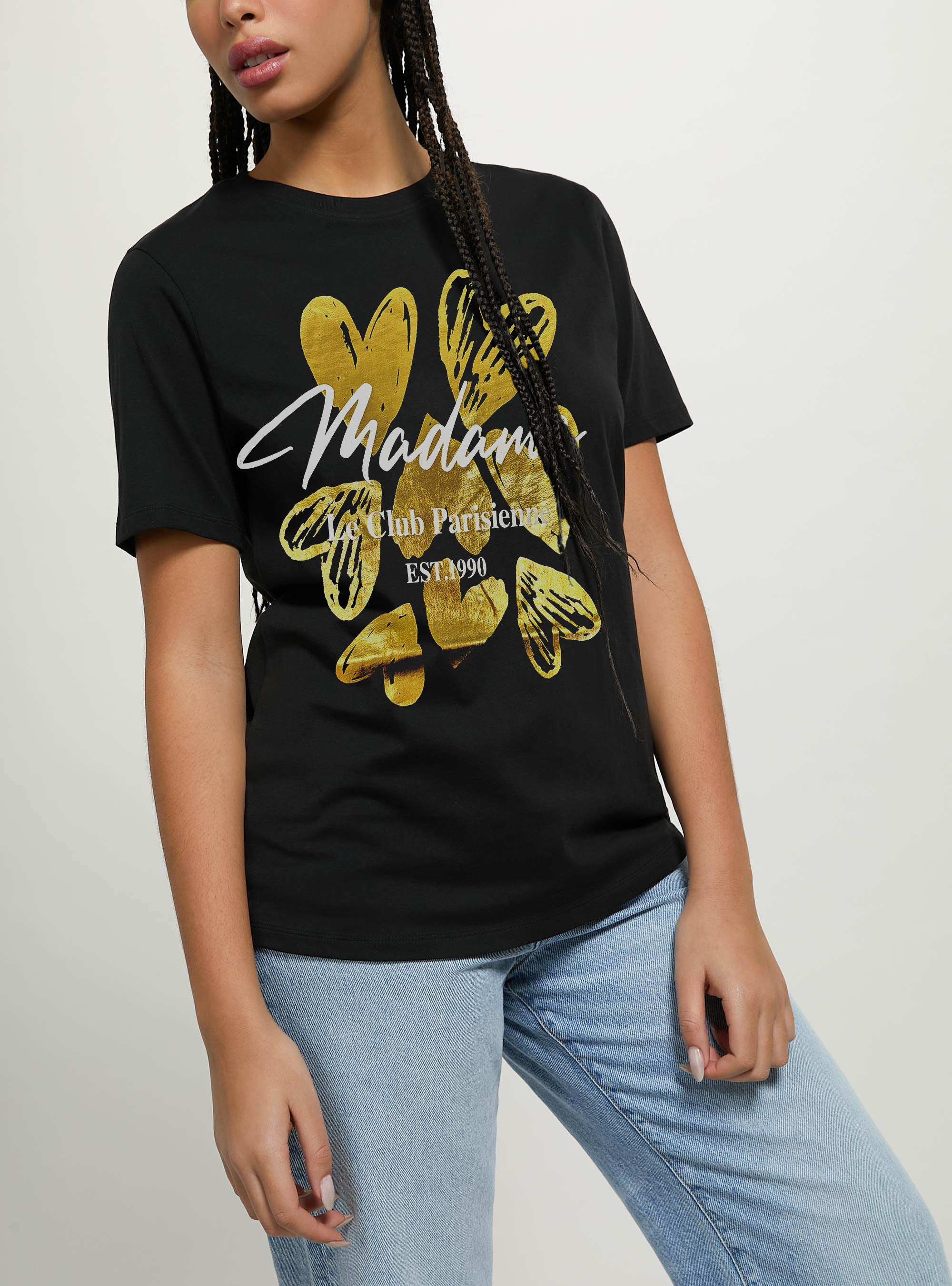 Maglietta con stampa frontale, BK1 BLACK