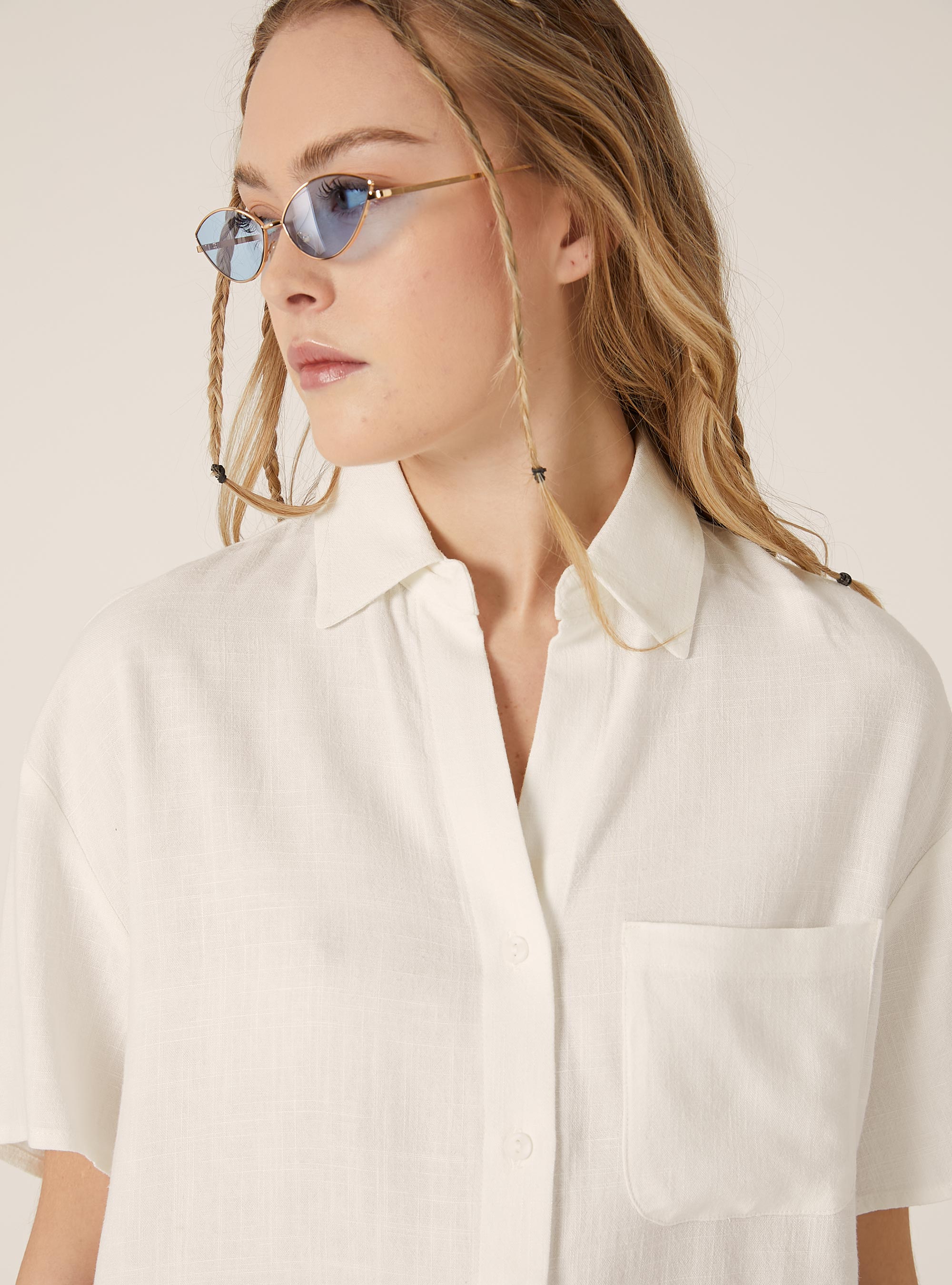 Chemise courte en lin m&eacute;lang&eacute;, WH1 OFF WHITE