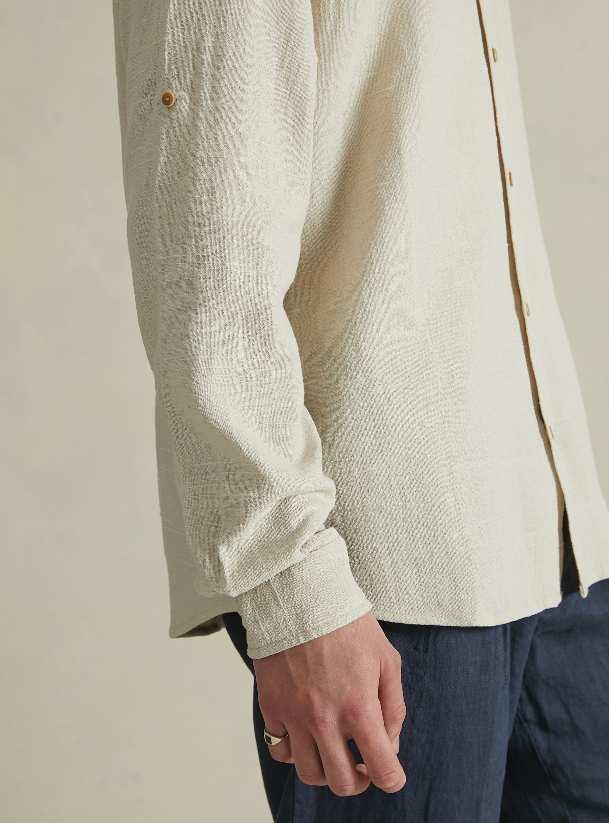 Hemd aus Leinenmischung mit Mandarinkragen, BG3 BEIGE LIGHT