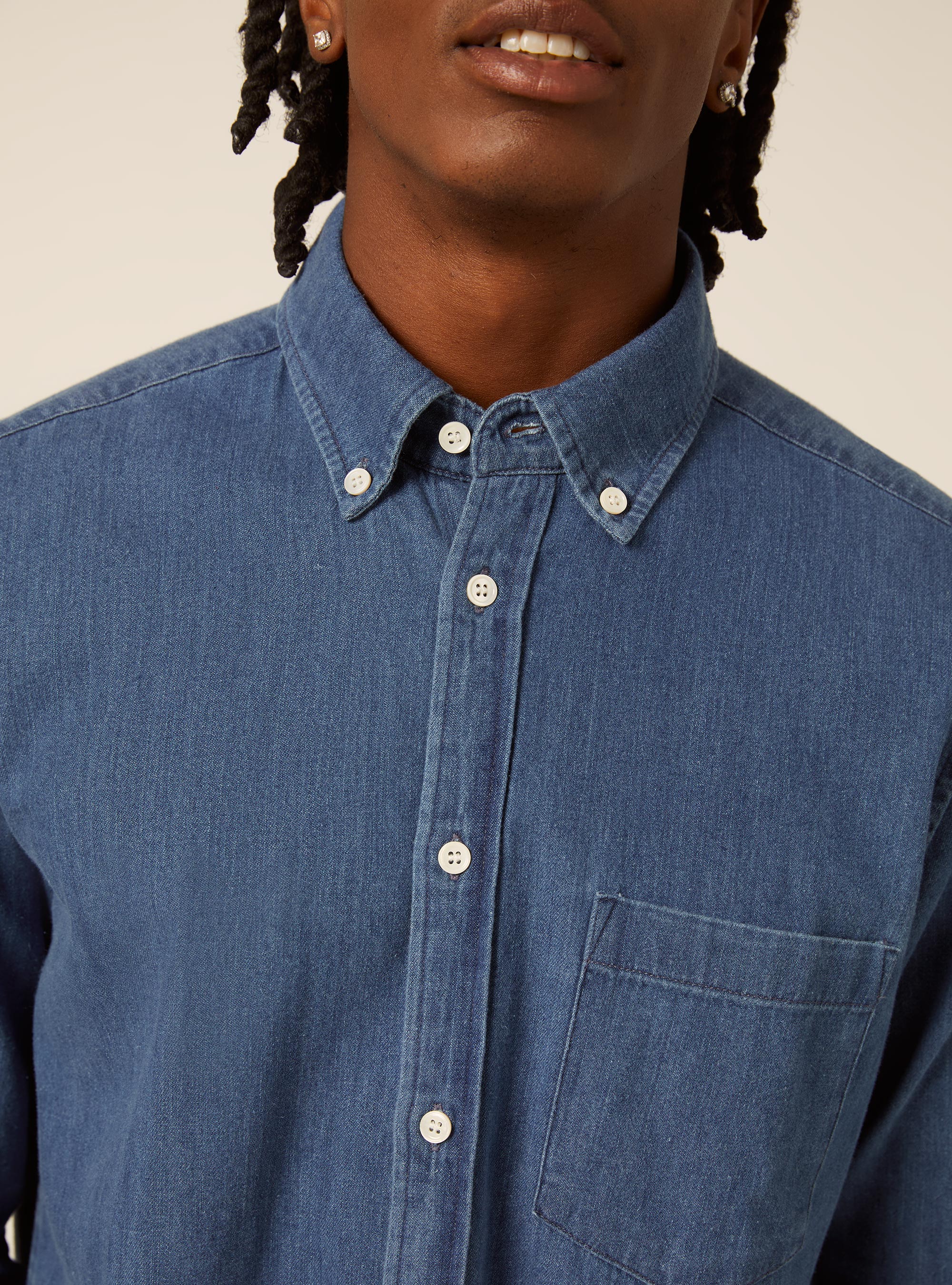 Camicia in denim button down, D006 AZURE