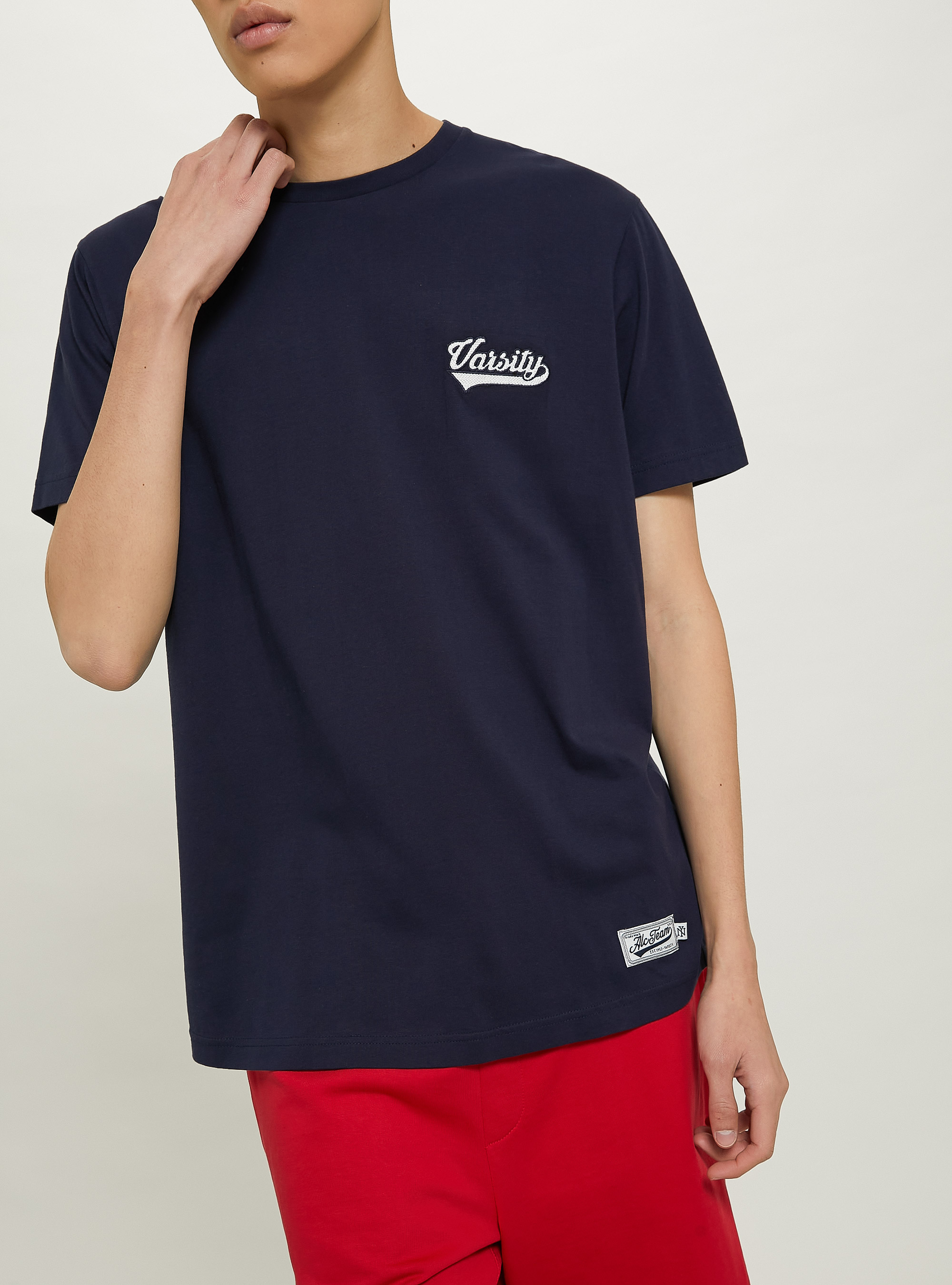 Cotton T-shirt with Varsity patch, C2306 BLU