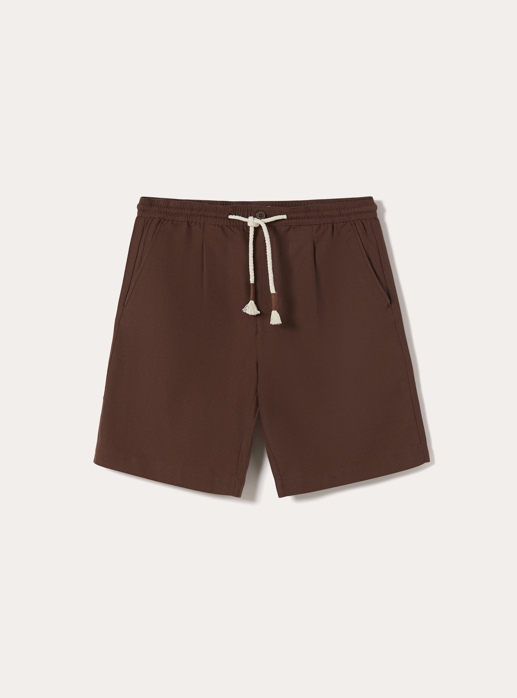 Bermuda in lino con coulisse, MARRONE SCURO