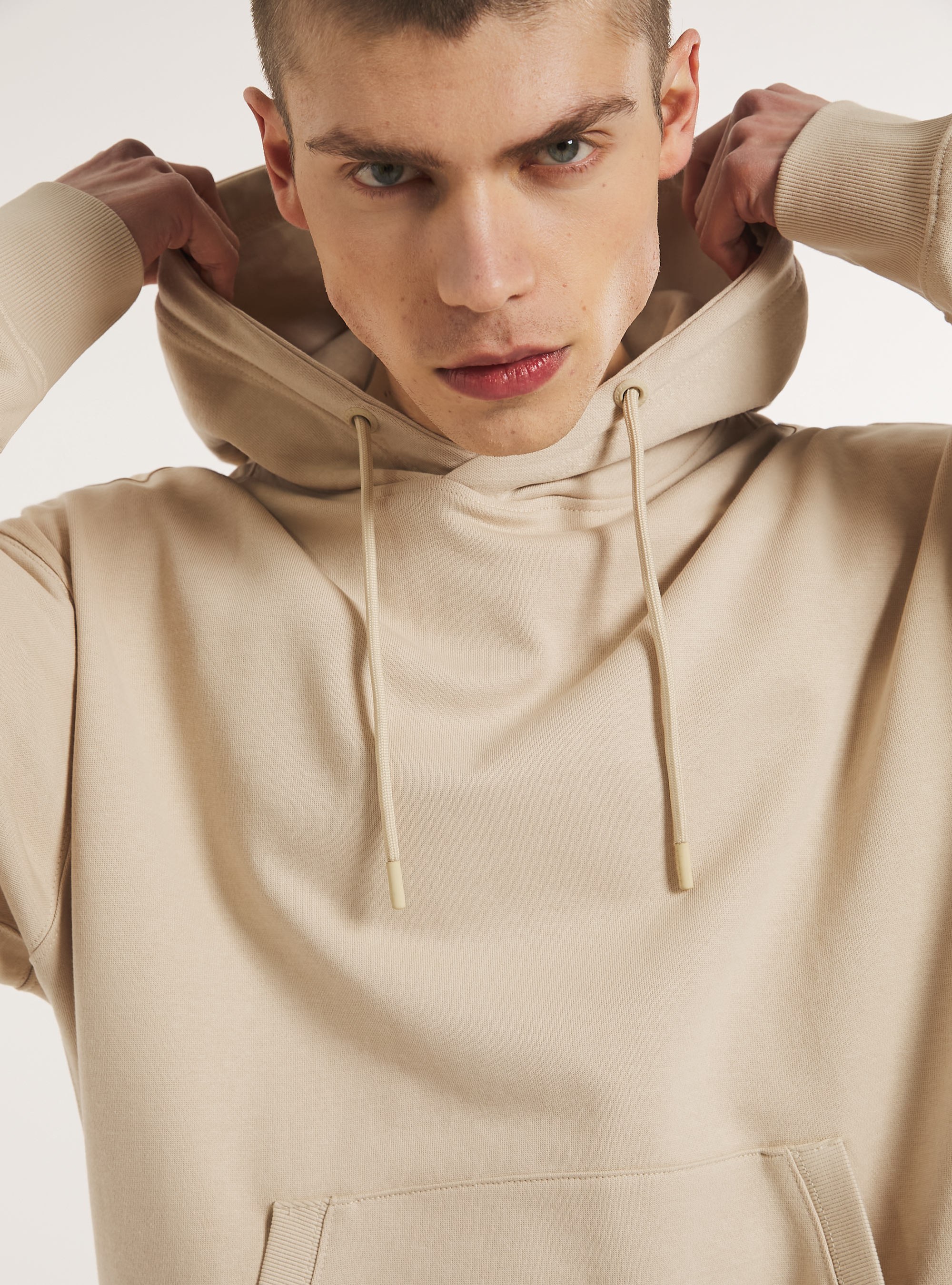 Sweatshirt with hood and pouch pocket, BG3 BEIGE LIGHT