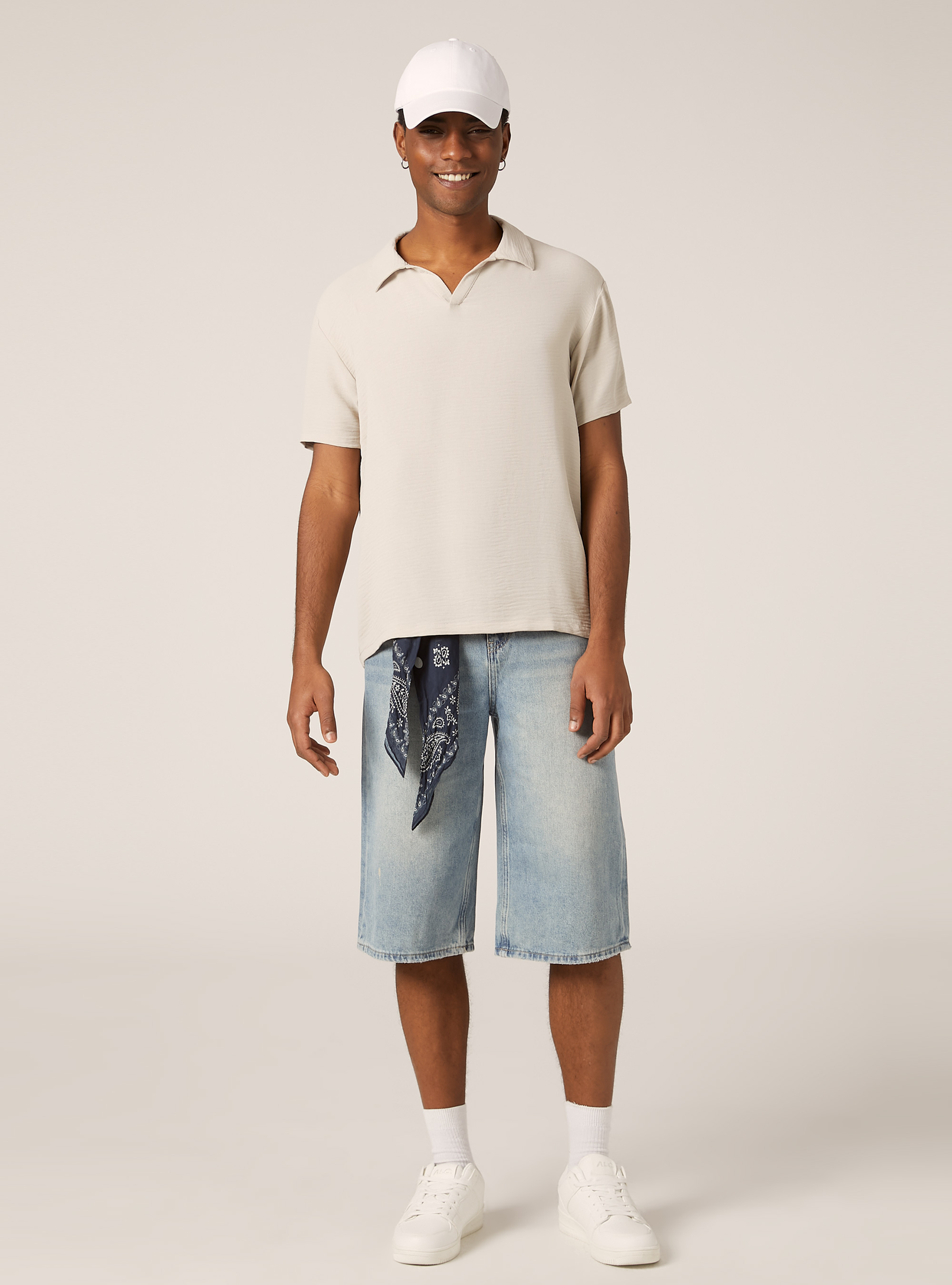 Crepe polo shirt with open collar, BG2 BEIGE MEDIUM