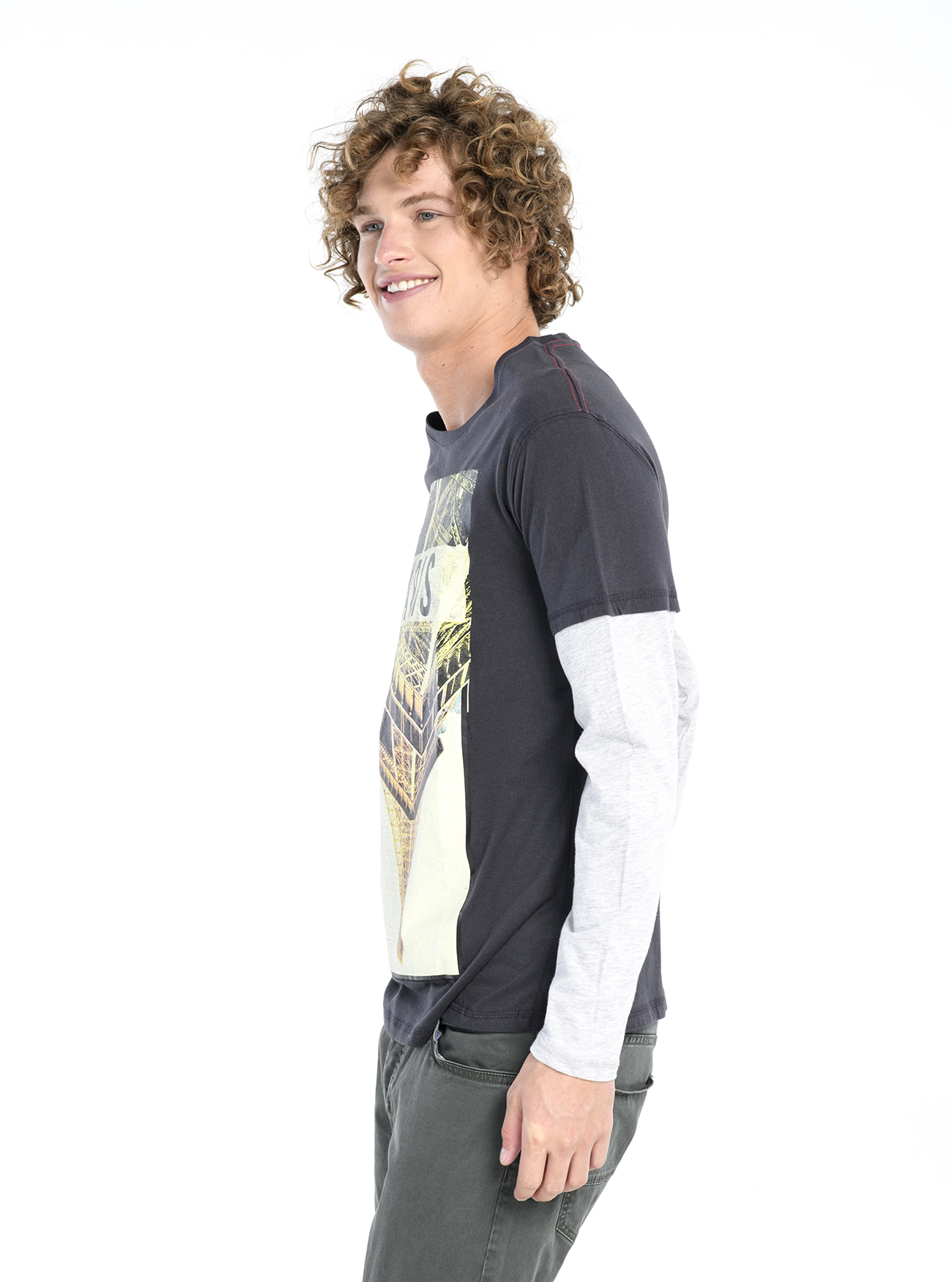 Maglietta a maniche lunghe con stampa, NERO