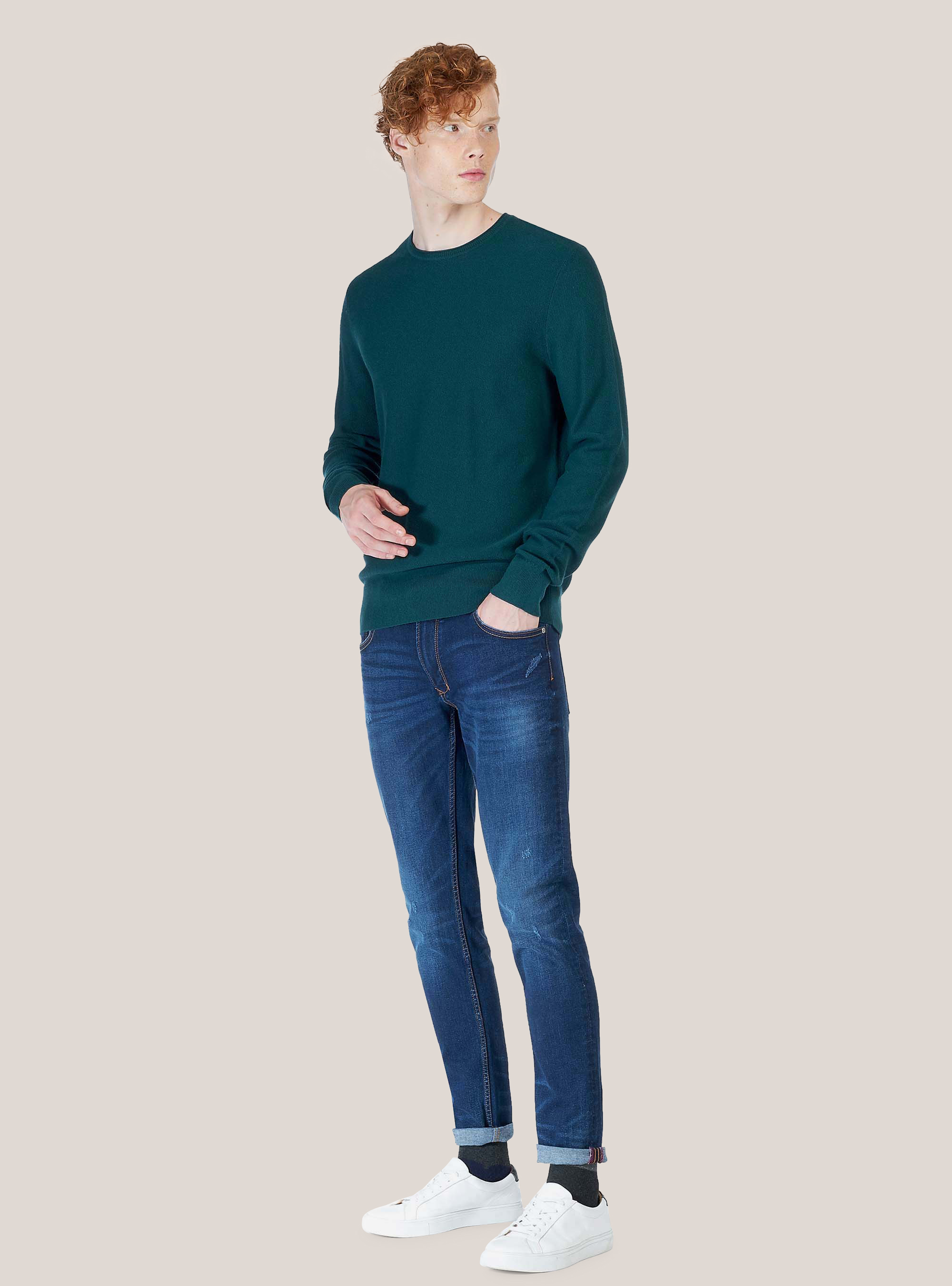 COTTON AND CASHMERE CREWNECK SWEATER, GREEN