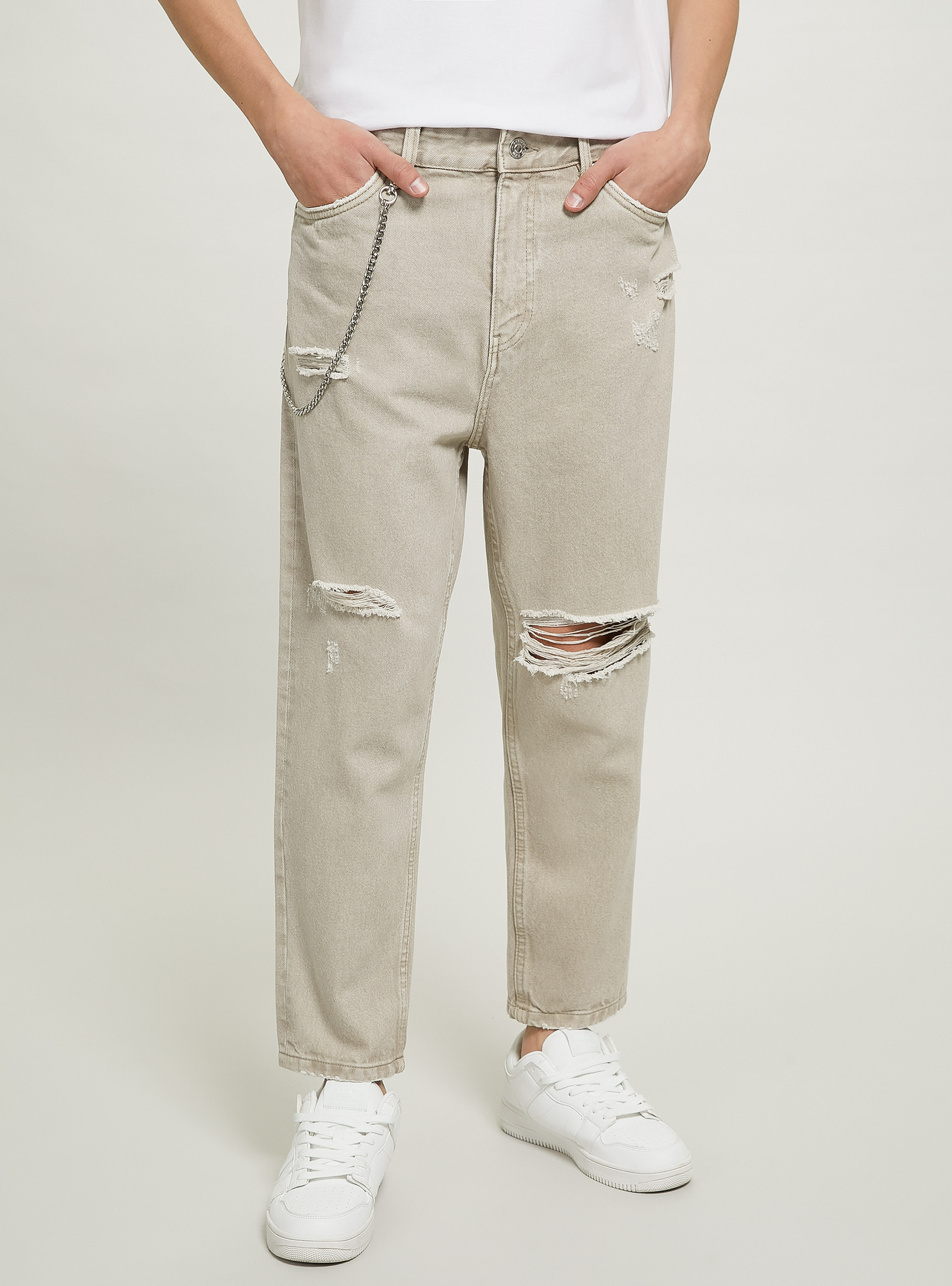 Relaxed fit jeans with chain, BG3 BEIGE LIGHT