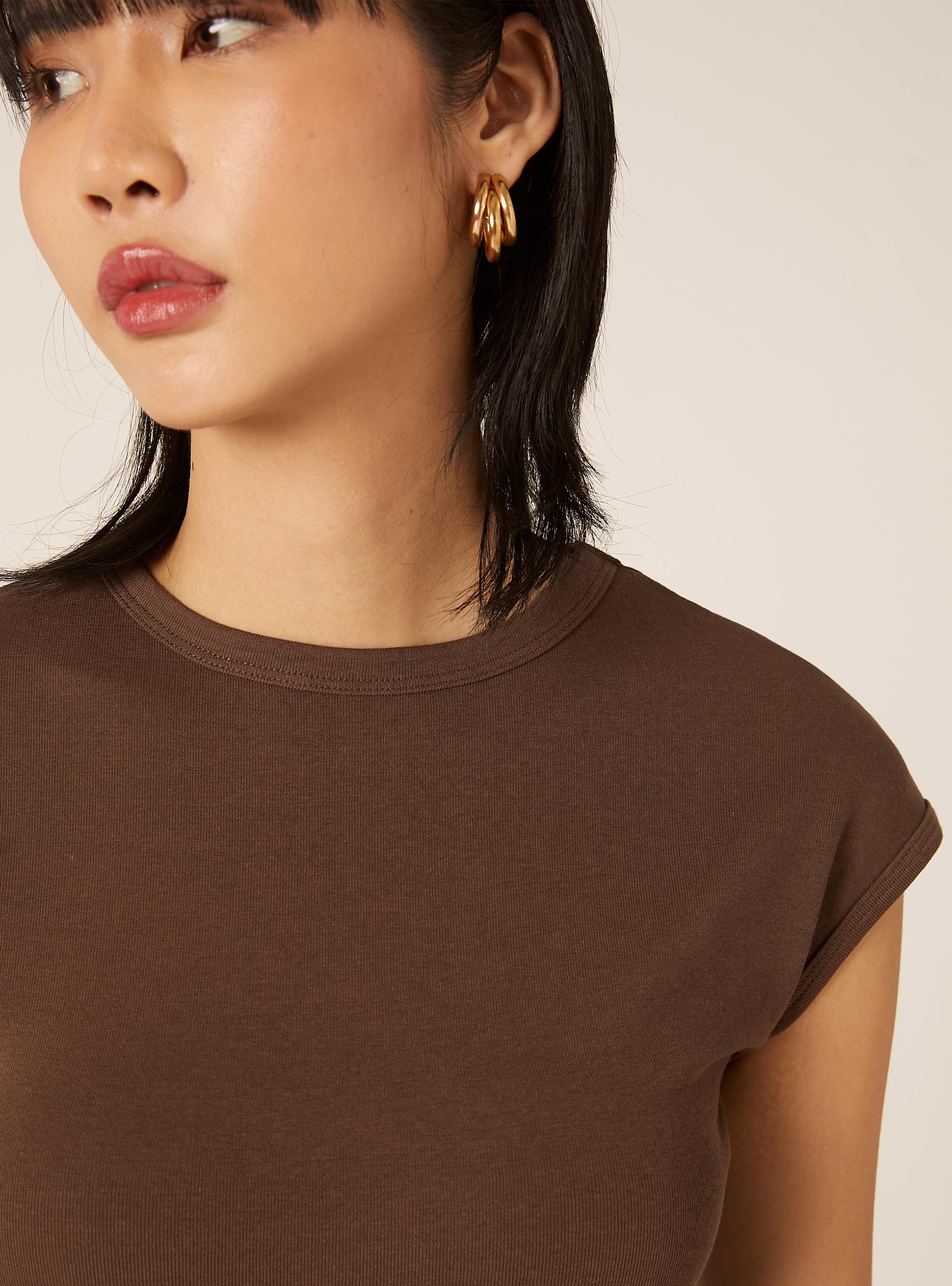 Body aus gerippter Stretch-Baumwolle, BR2 BROWN MEDIUM