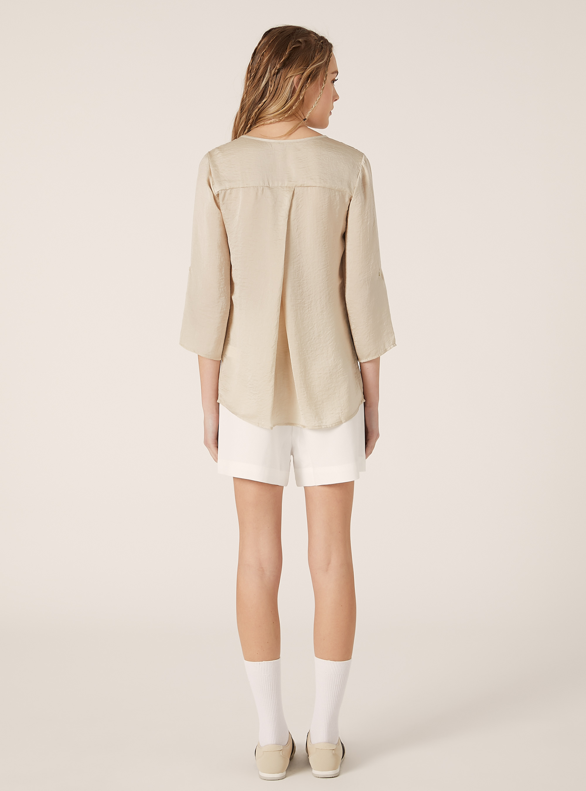 Blusa de color liso con escote, BG3 BEIGE LIGHT