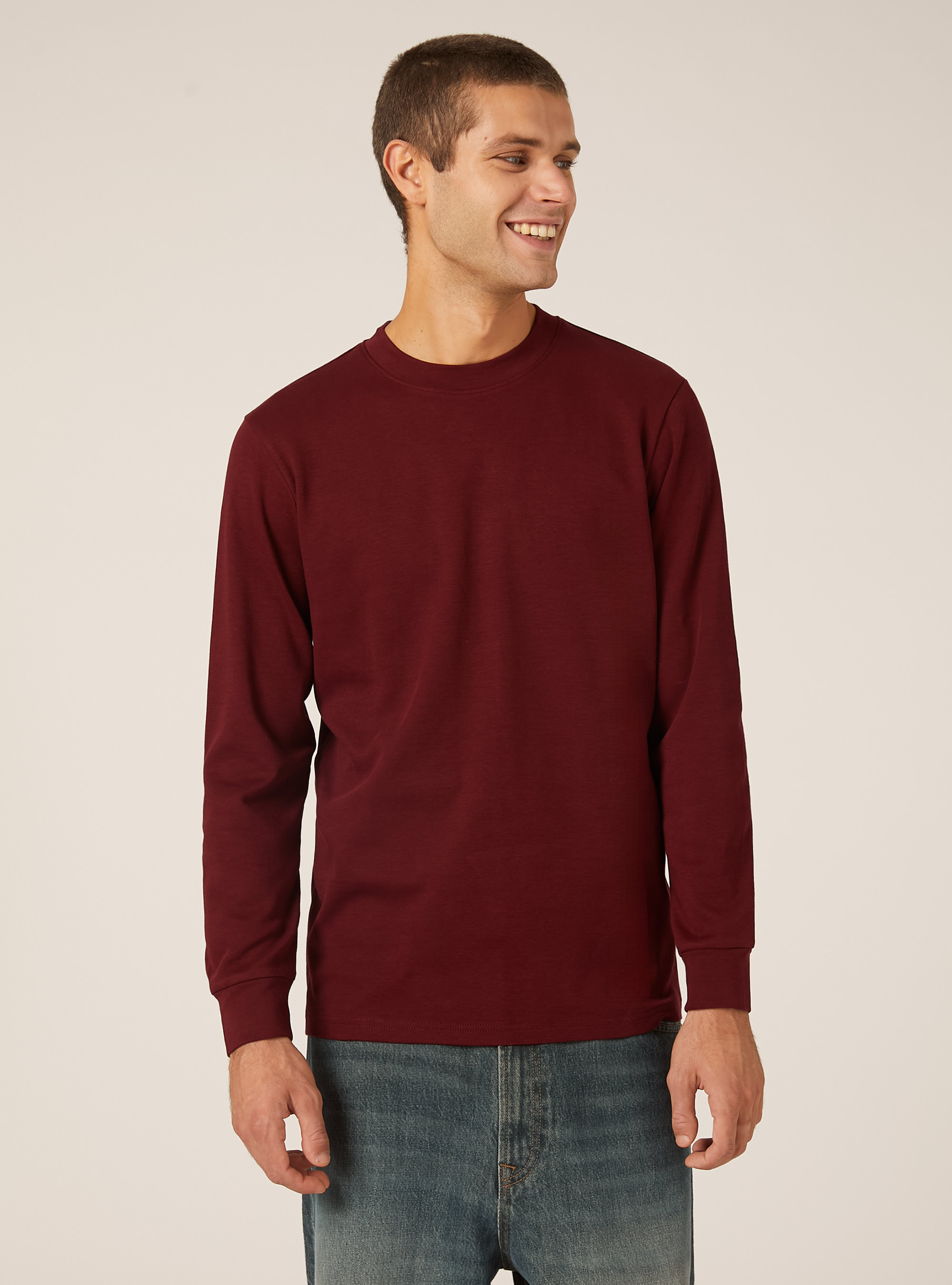 Long-sleeved cotton T-shirt, BO1 BORDEAUX DARK