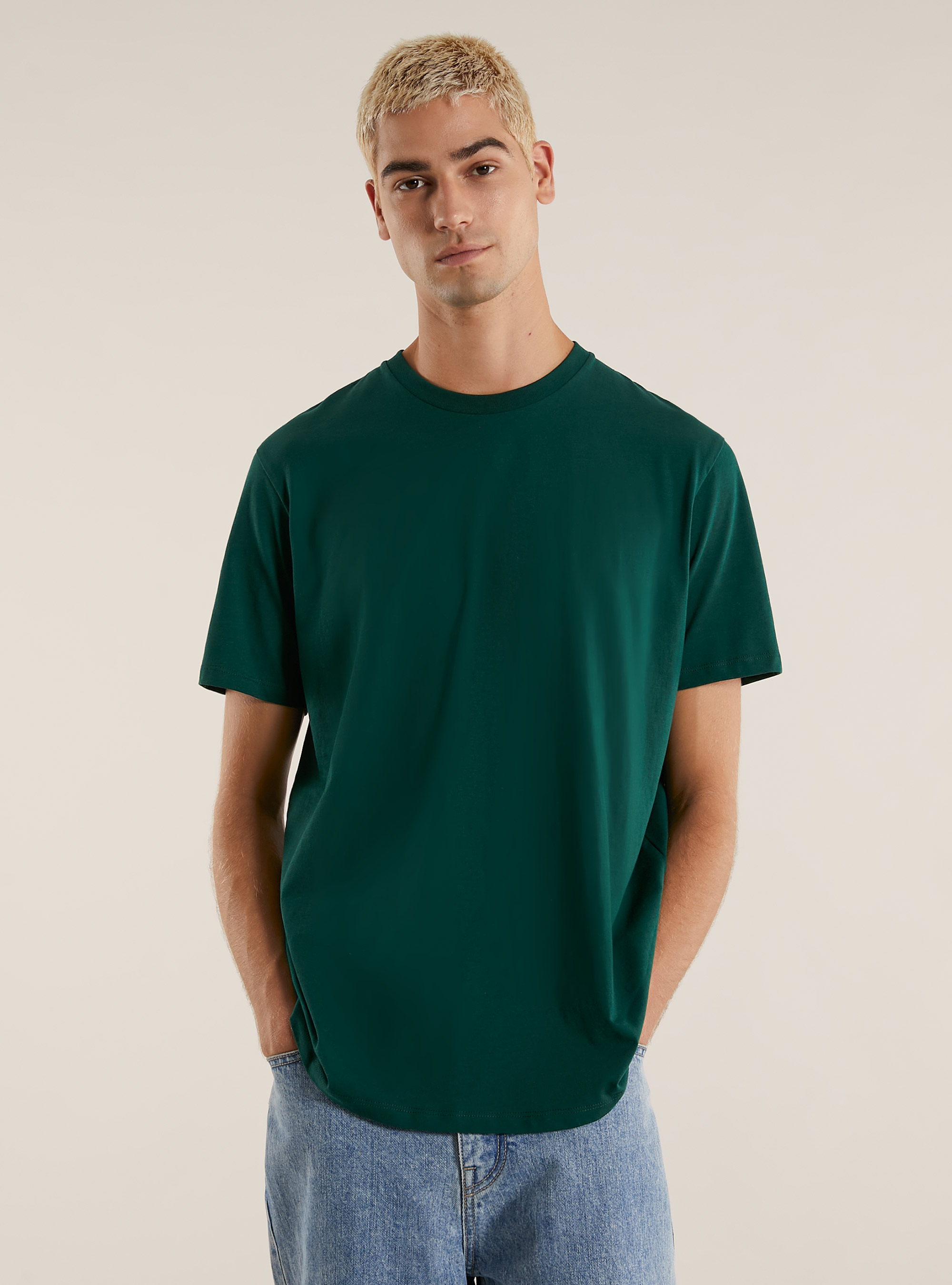 Maglietta girocollo in cotone, GN1 GREEN DARK