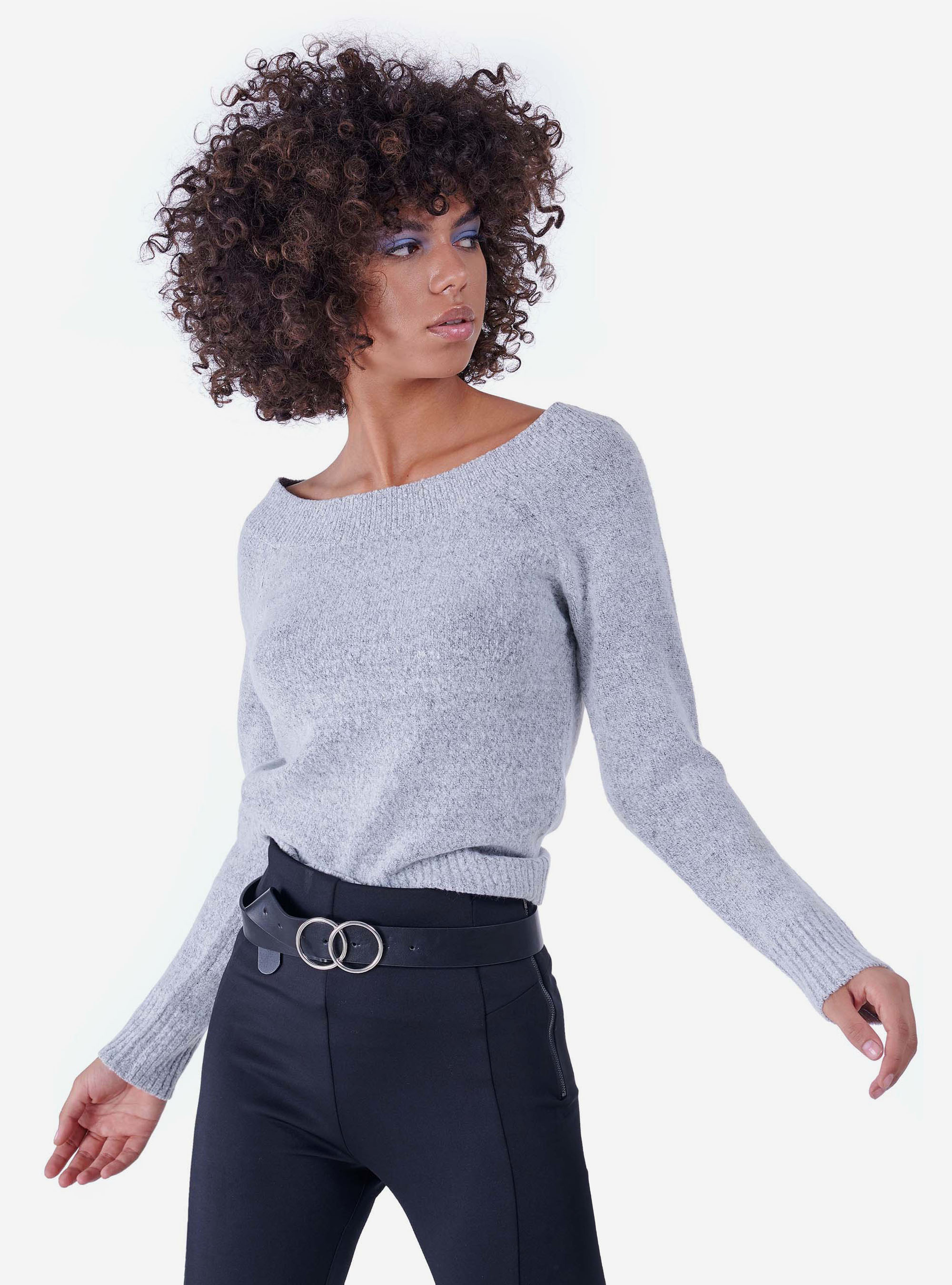 Pull à col large, C150 GREY M