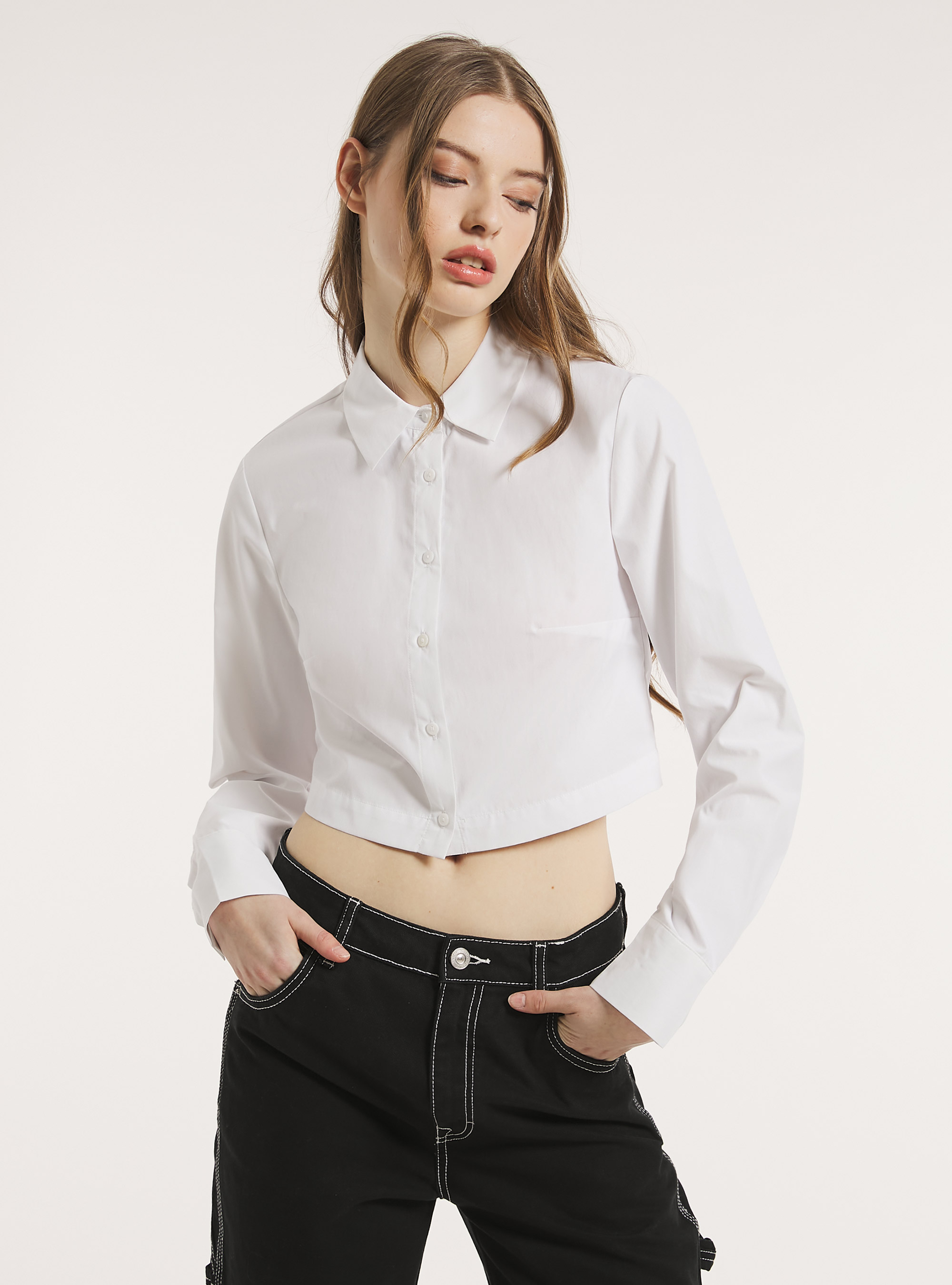 Cropped poplin shirt, WH1 OFF WHITE