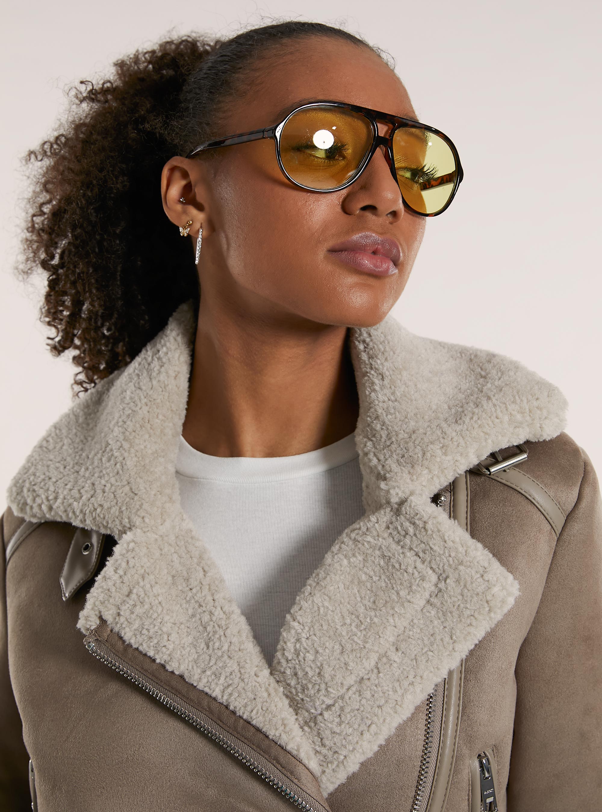 Suede-effect sheepskin jacket, BR3 BROWN LIGHT