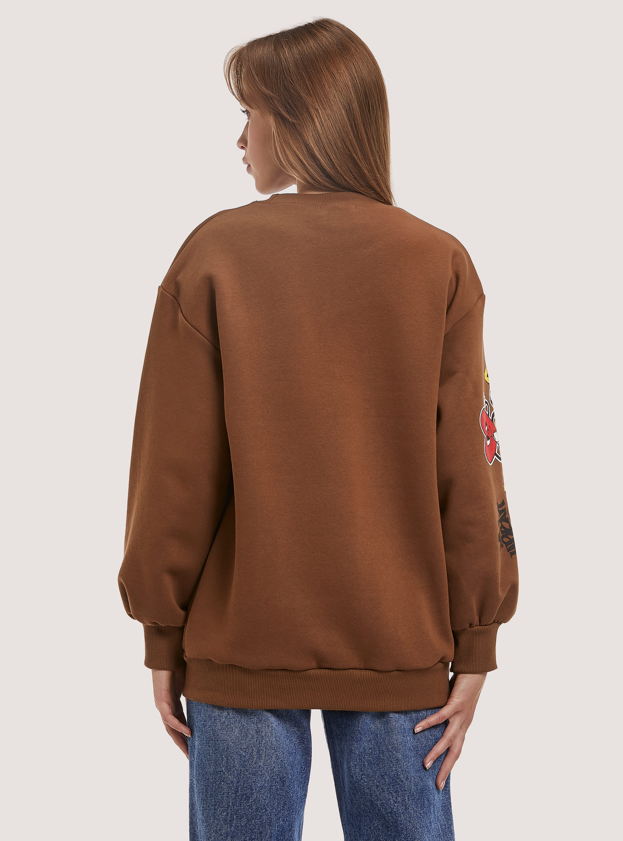 Felpa girocollo e stampa total love, BG2 BEIGE MEDIUM